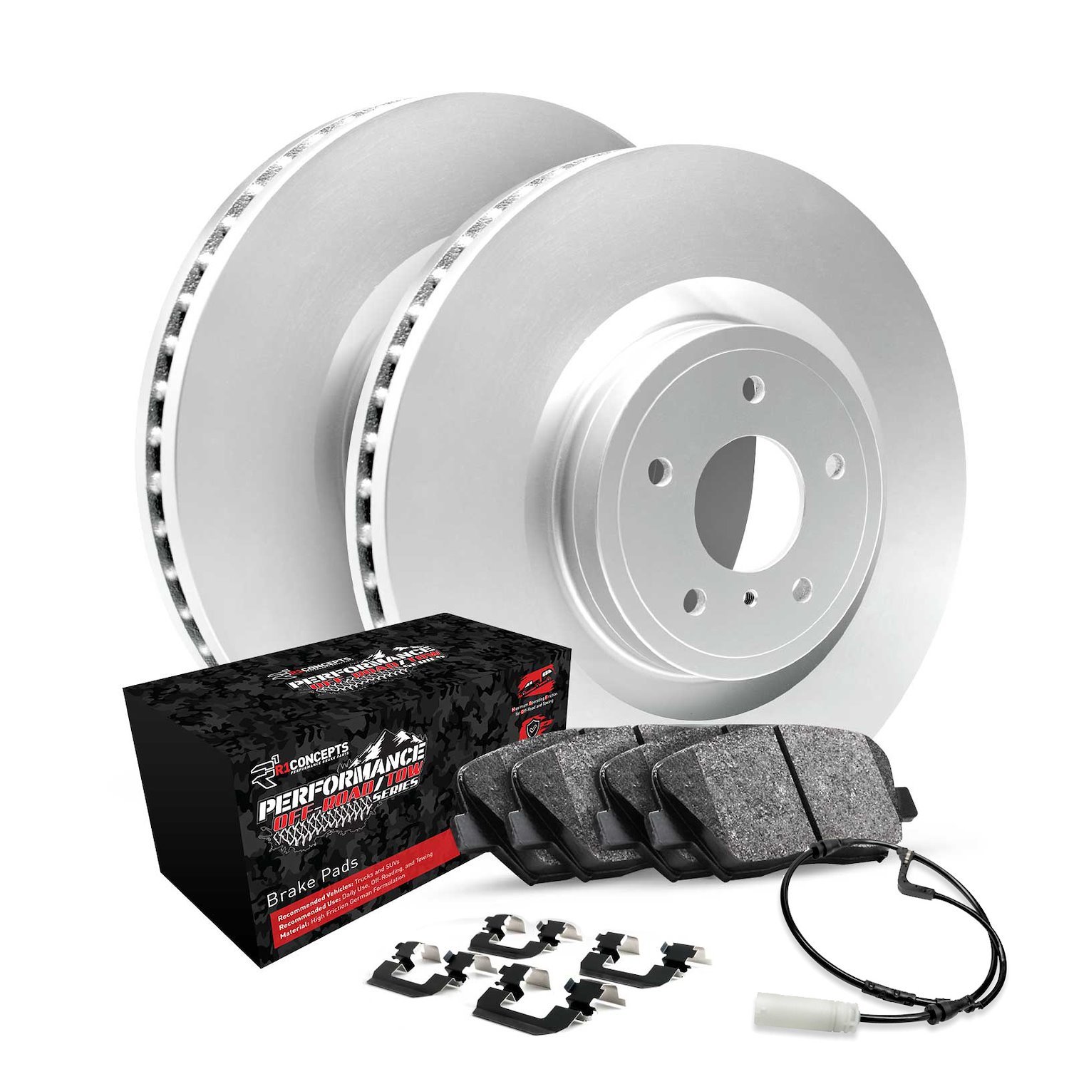 GEO-Carbon Brake Rotor Set w/Performance Off-Road/Tow Pads, Sensor, & Hardware, 2012-2018 Mercedes-Benz, Position: Front