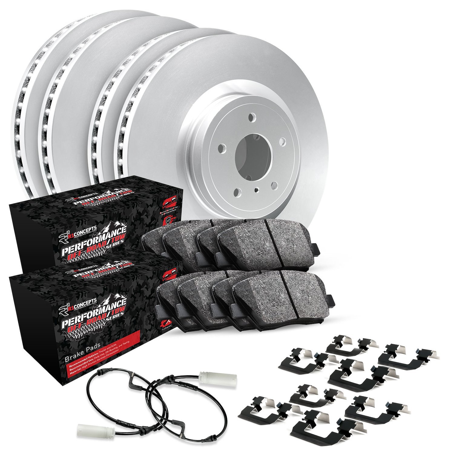 GEO-Carbon Brake Rotor Set w/Performance Off-Road/Tow Pads, Sensor, & Hardware, Fits Select GM, Position: Front & Rear