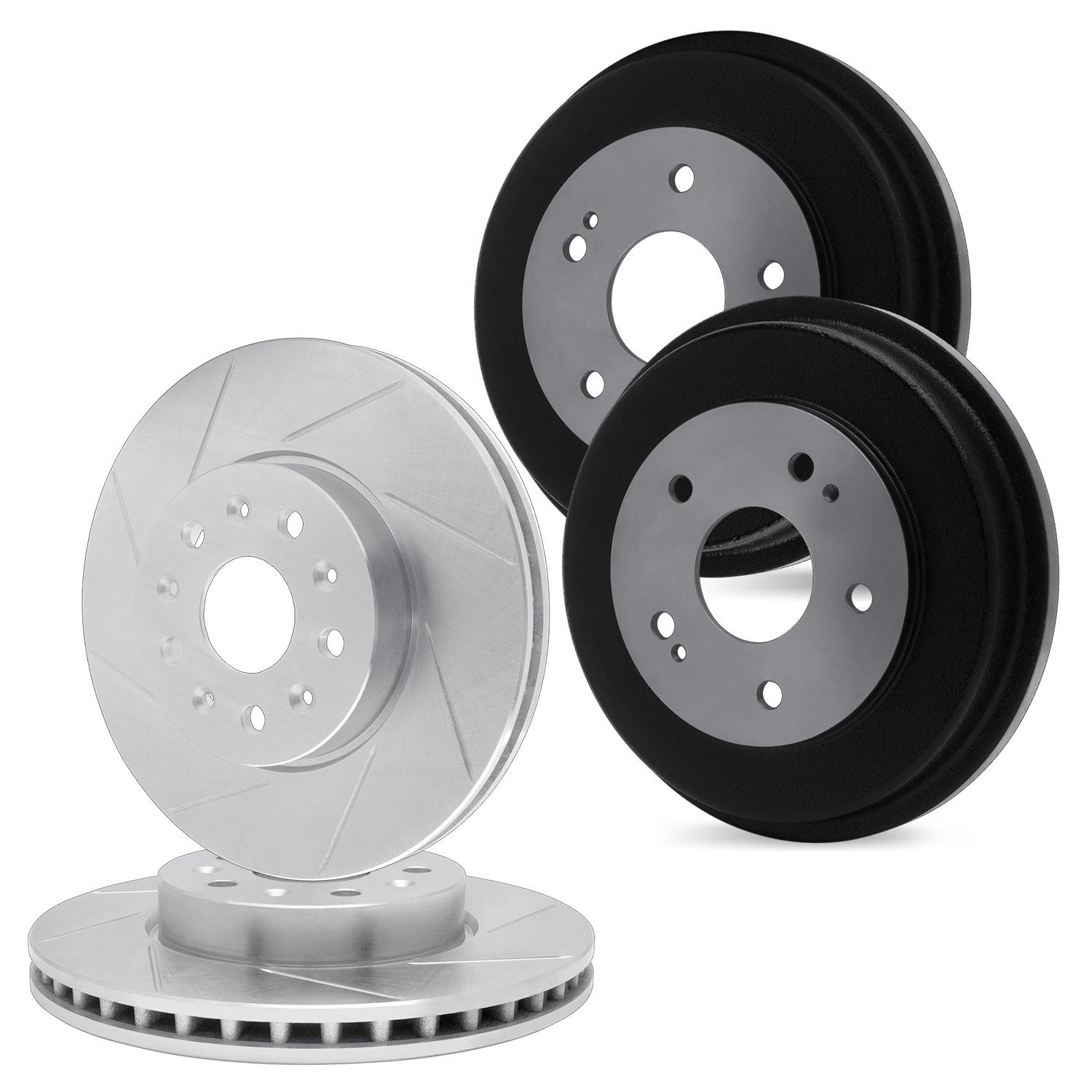 E-Line Slotted Silver Brake Rotor & Drum Set, 1994-1995 Ford/Lincoln/Mercury/Mazda, Position: Front & Rear