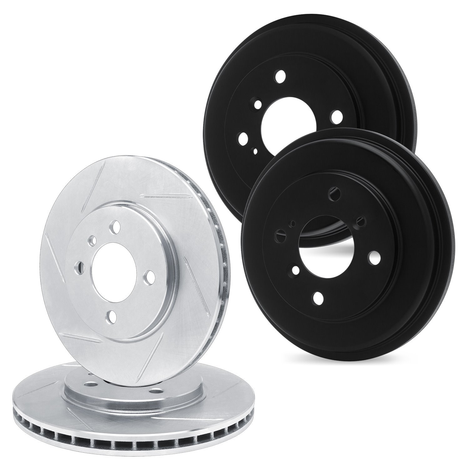 E-Line Slotted Silver Brake Rotor & Drum Set, 2004-2008 GM, Position: Front & Rear