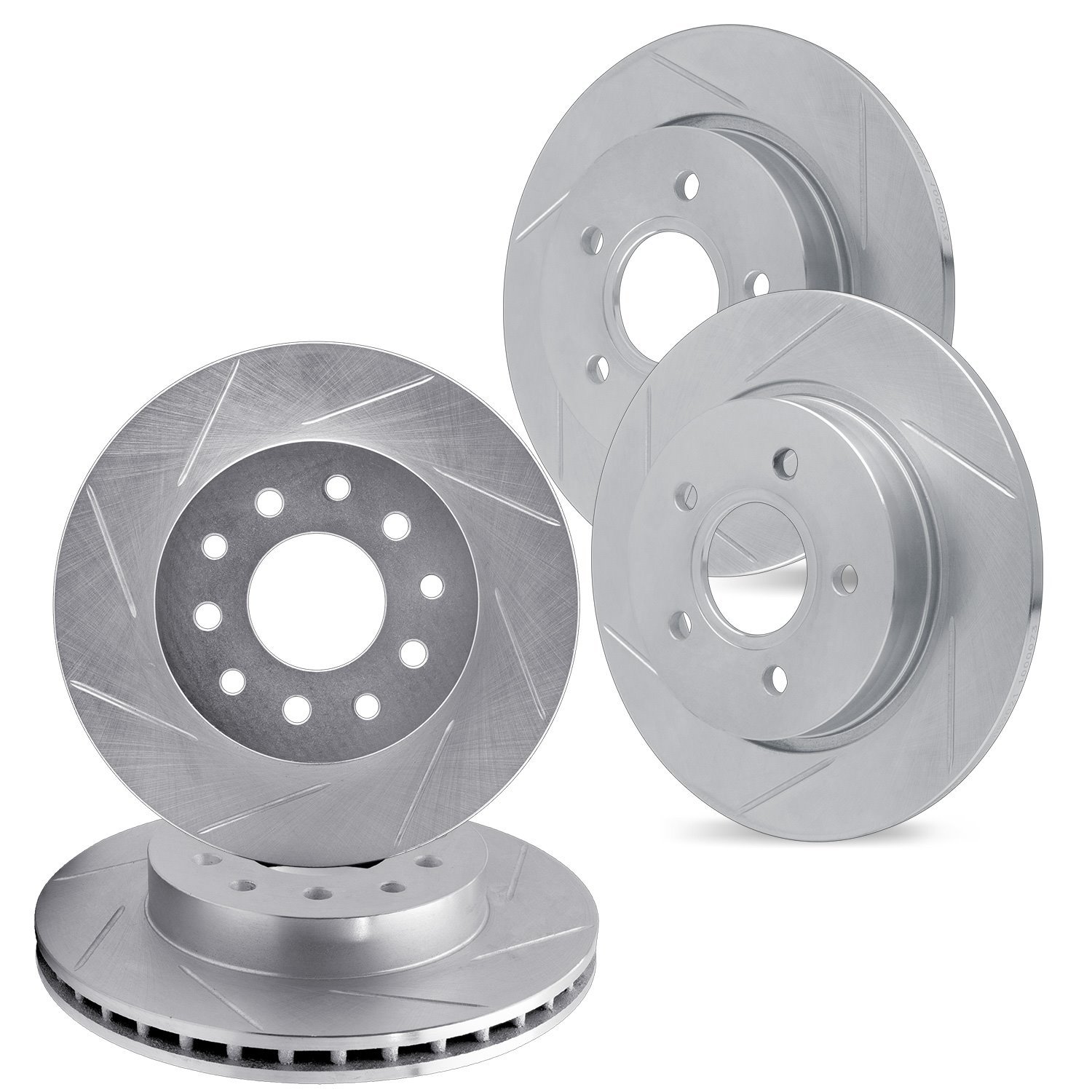E-Line Slotted Silver Brake Rotor Set, 2018-2019 GM, Position: Front & Rear