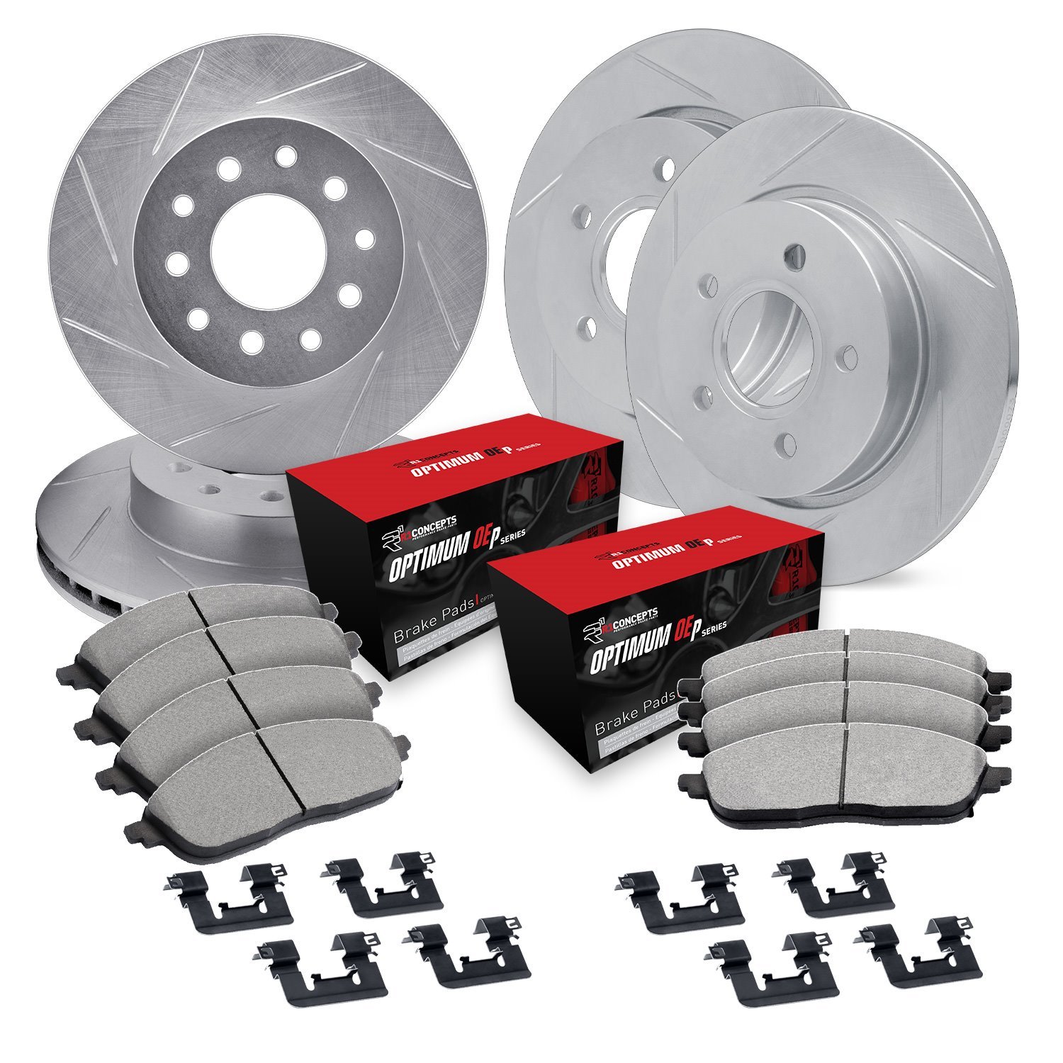 E-Line Slotted Silver Brake Rotor Set w/5000 Oep Pads & Hardware, 1993-1993 Mopar, Position: Front & Rear