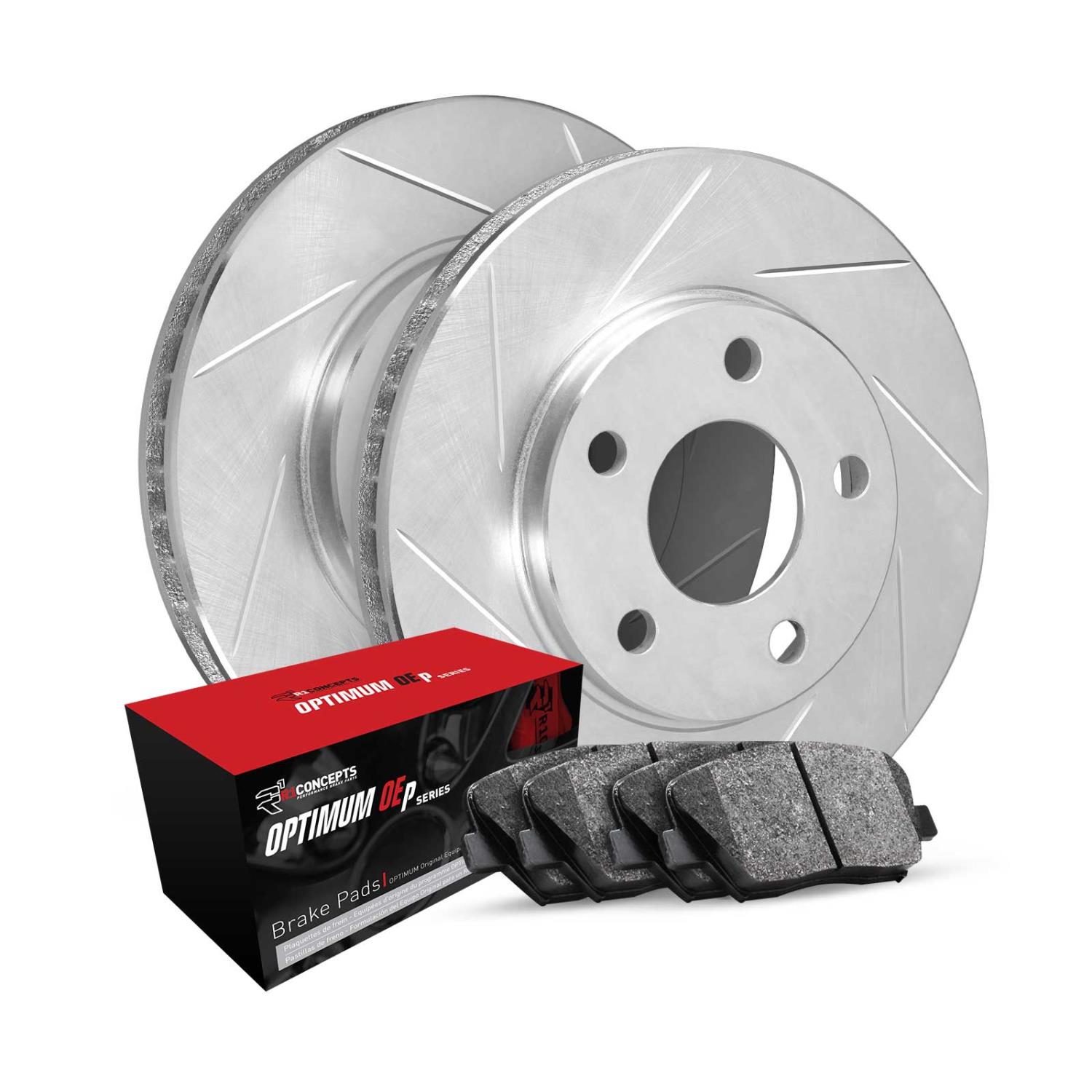 E-Line Slotted Silver Rotors w/5000 OEP Pads, Fits Select Infiniti/Nissan, Position: Rear