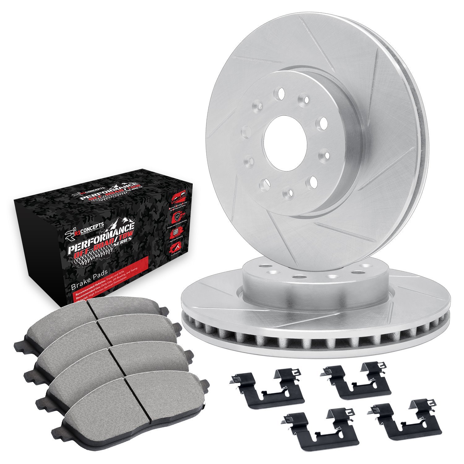 E-Line Slotted Silver Brake Rotor Set w/Performance Off-Road/Tow Pads & Hardware, 1994-1995 Ford/Lincoln/Mercury/Mazda