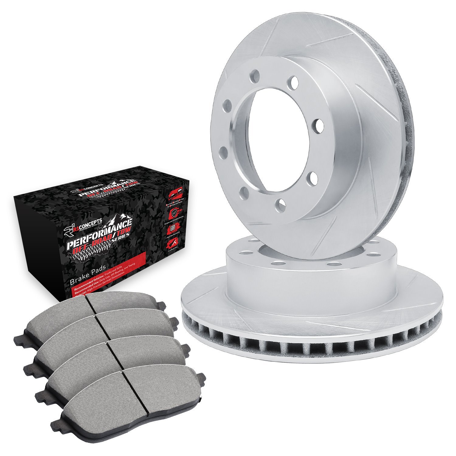 E-Line Slotted Silver Brake Rotor Set w/Performance Off-Road/Tow Pads, 1999-1999 Ford/Lincoln/Mercury/Mazda, Position: Front