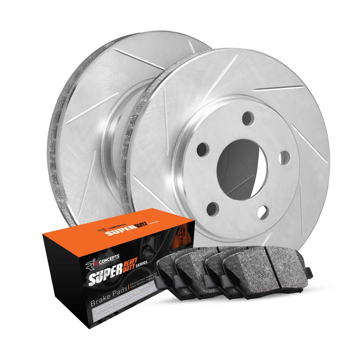 E-Line Slotted Silver Brake Rotor Set w/Super-Duty Pads, 2006-2014 Mopar, Position: Rear