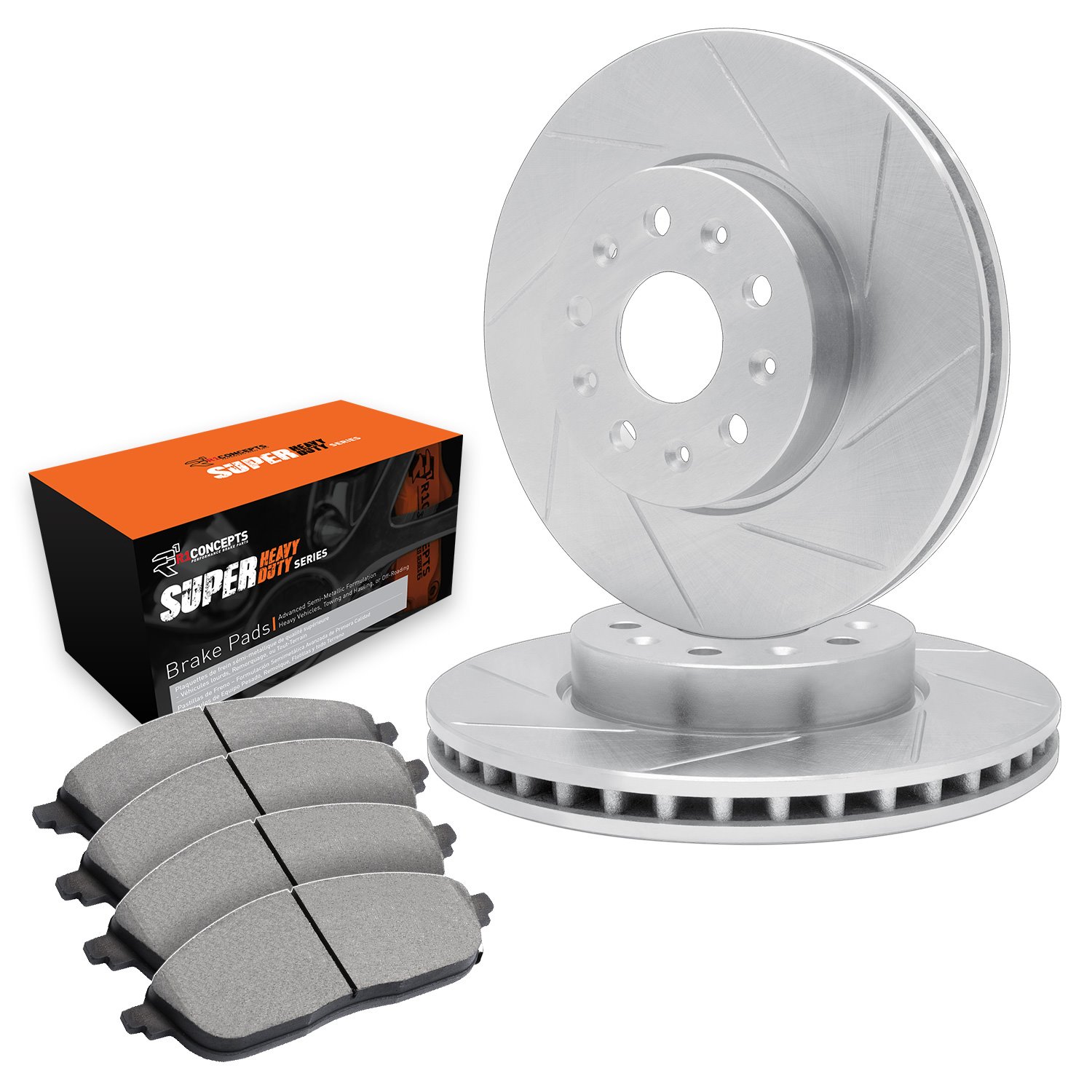 E-Line Slotted Silver Brake Rotor Set w/Super-Duty Pads, 1990-1991 Ford/Lincoln/Mercury/Mazda, Position: Front