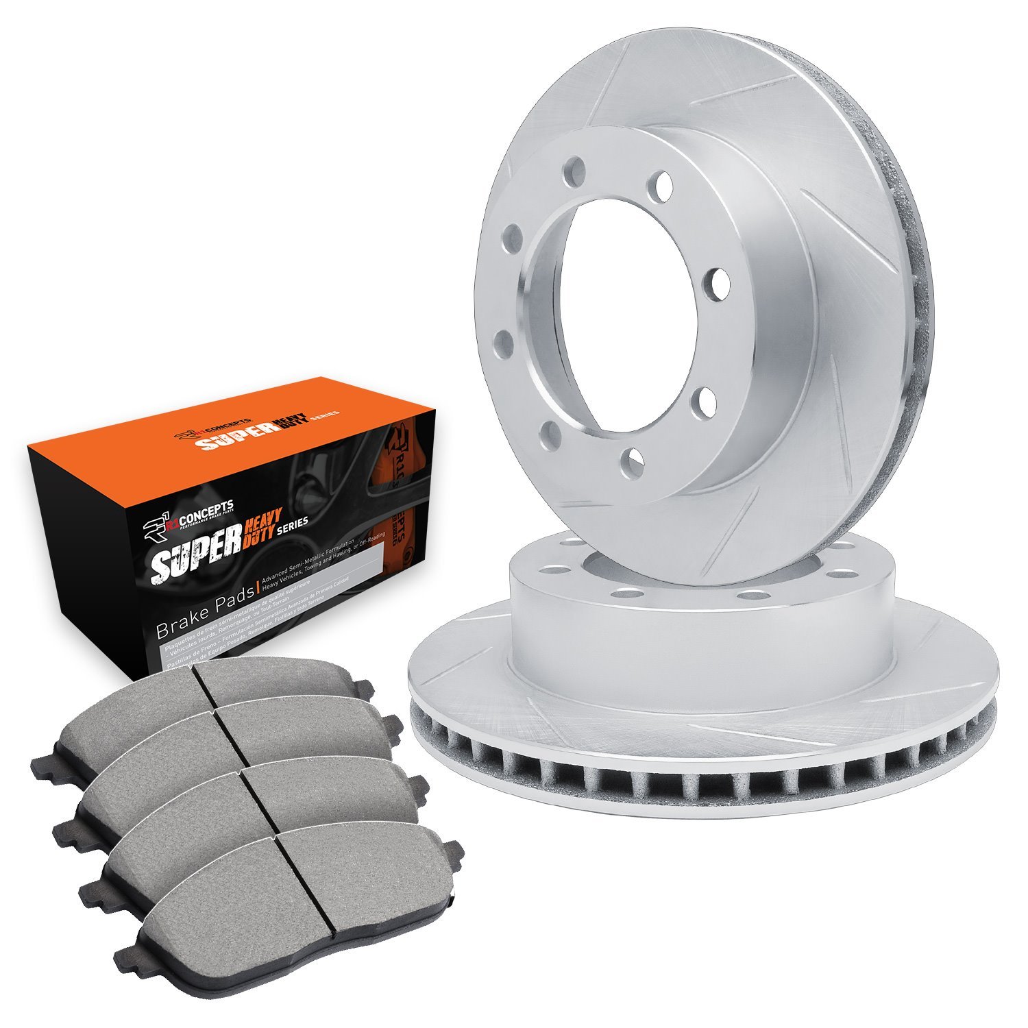 E-Line Slotted Silver Brake Rotor Set w/Super-Duty Pads, 1999-1999 Ford/Lincoln/Mercury/Mazda, Position: Front