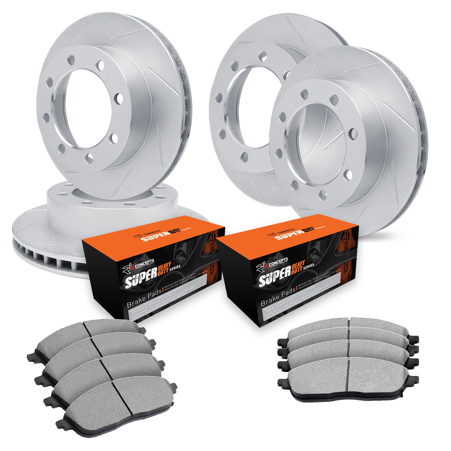 E-Line Slotted Silver Brake Rotor Set w/Super-Duty Pads, 1999-2000 Ford/Lincoln/Mercury/Mazda, Position: Front & Rear