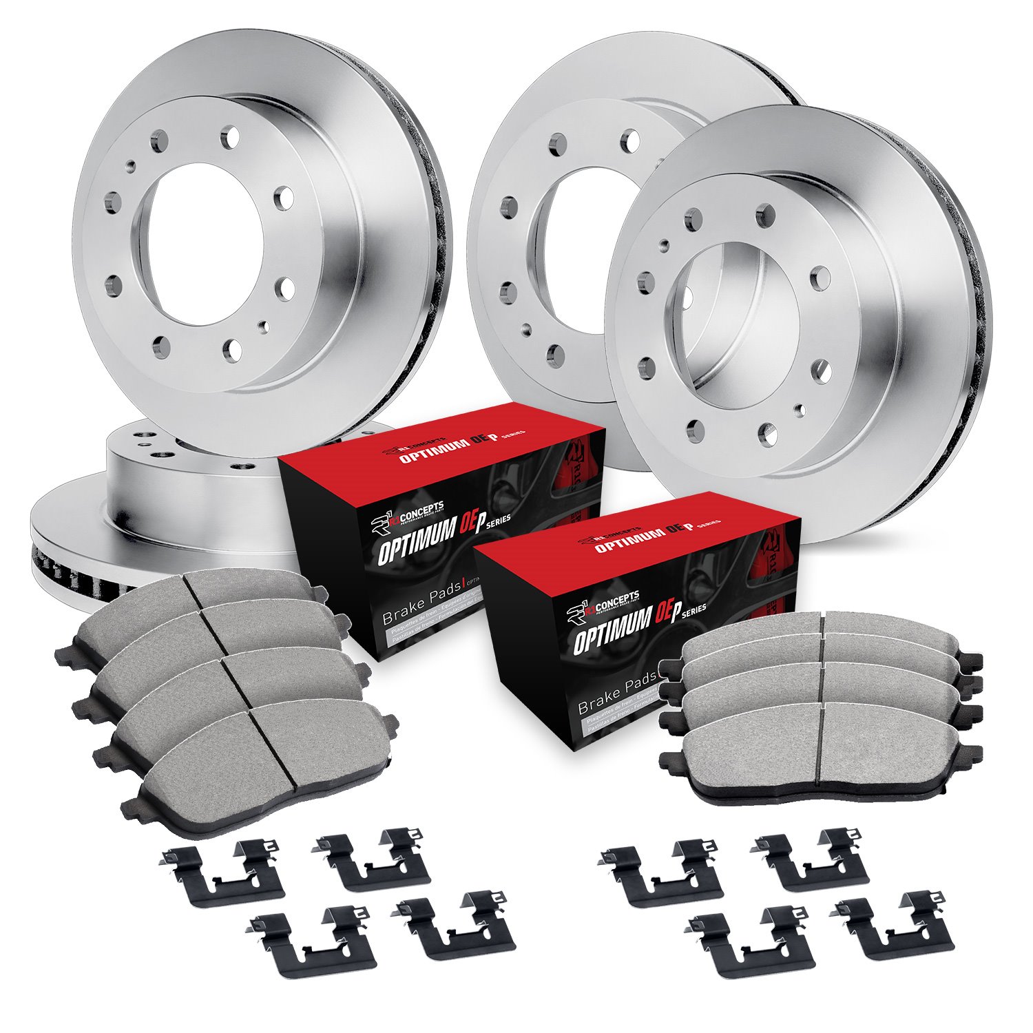 E-Line Blank Brake Rotor Set w/Optimum OE Pads & Hardware, 1999-2000 Ford/Lincoln/Mercury/Mazda, Position: Front & Rear