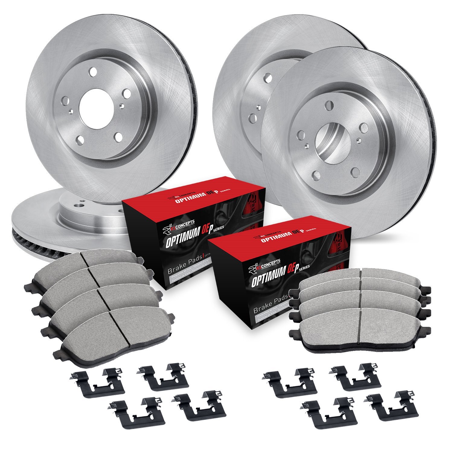 E-Line Blank Brake Rotor Set w/Optimum OE Pads & Hardware, 2013-2019 Ford/Lincoln/Mercury/Mazda, Position: Front & Rear