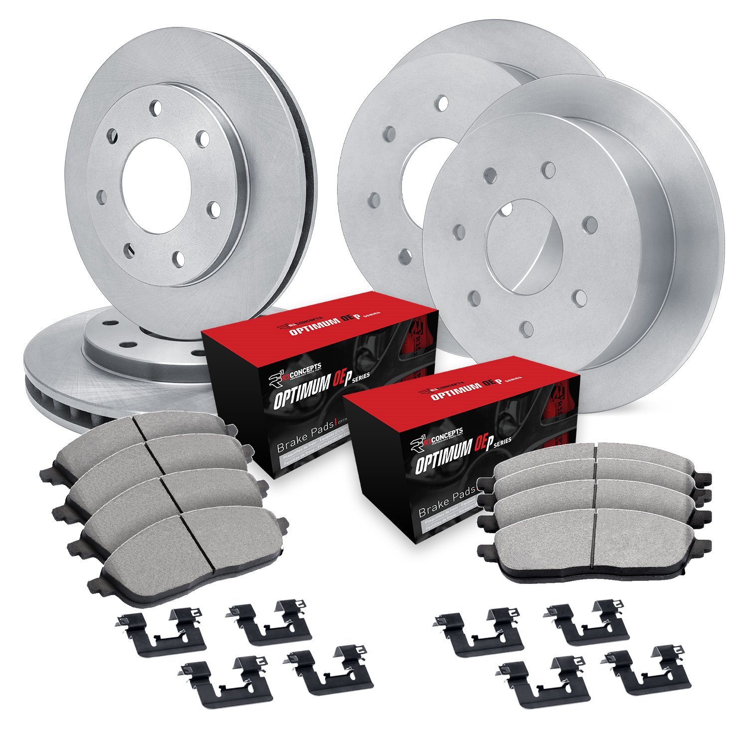 E-Line Blank Brake Rotor Set w/Optimum OE Pads & Hardware, 1997-2002 Ford/Lincoln/Mercury/Mazda, Position: Front & Rear