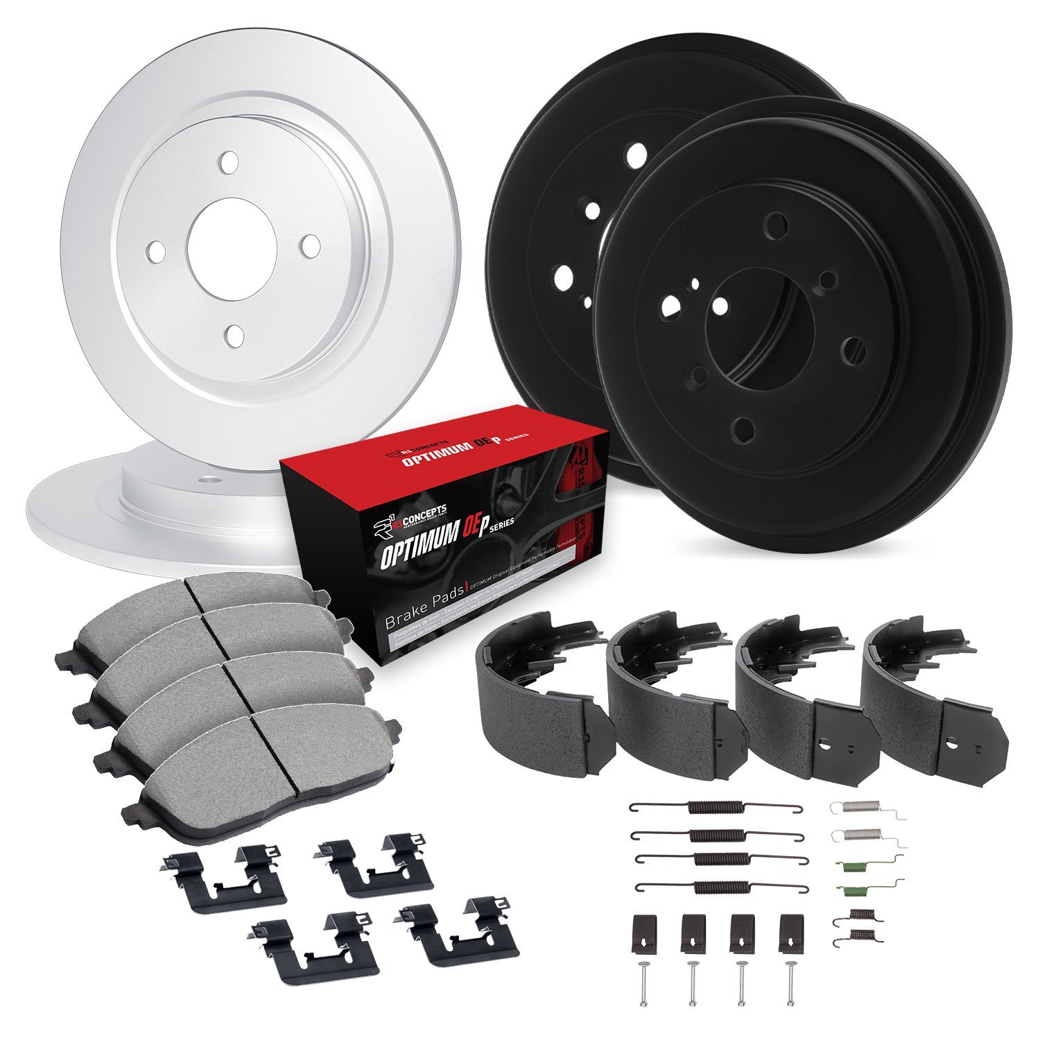 E-Line Blank Brake Rotor & Drum Set w/Optimum OE Pads, Shoes, & Hardware Kit, 1982-1983 Audi/Porsche/Volkswagen