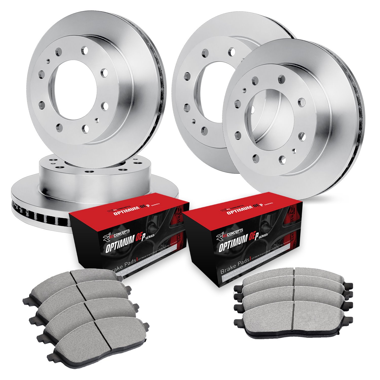 E-Line Blank Brake Rotor Set w/Optimum OE Pads, 1999-2000 Ford/Lincoln/Mercury/Mazda, Position: Front & Rear
