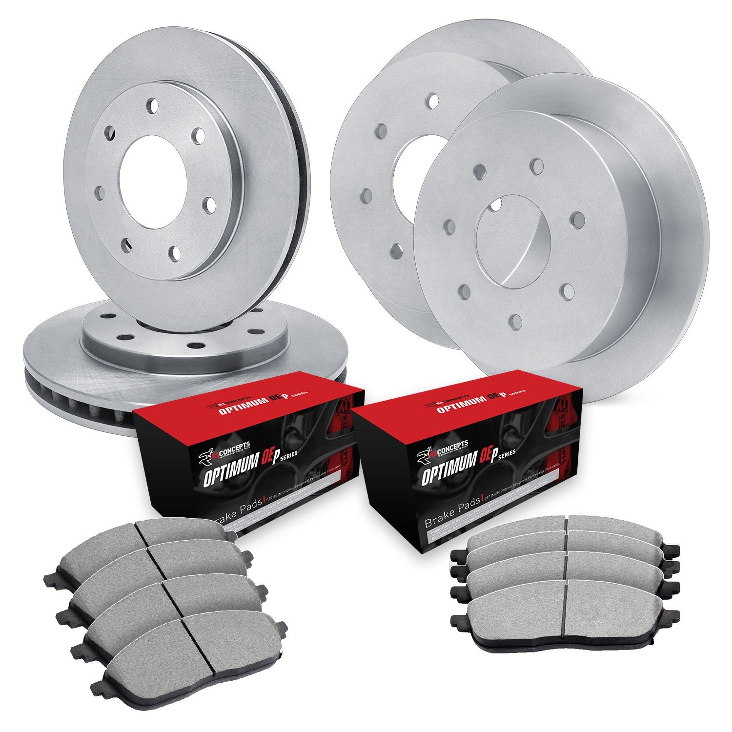 E-Line Blank Brake Rotor Set w/Optimum OE Pads, 1997-2002 Ford/Lincoln/Mercury/Mazda, Position: Front & Rear