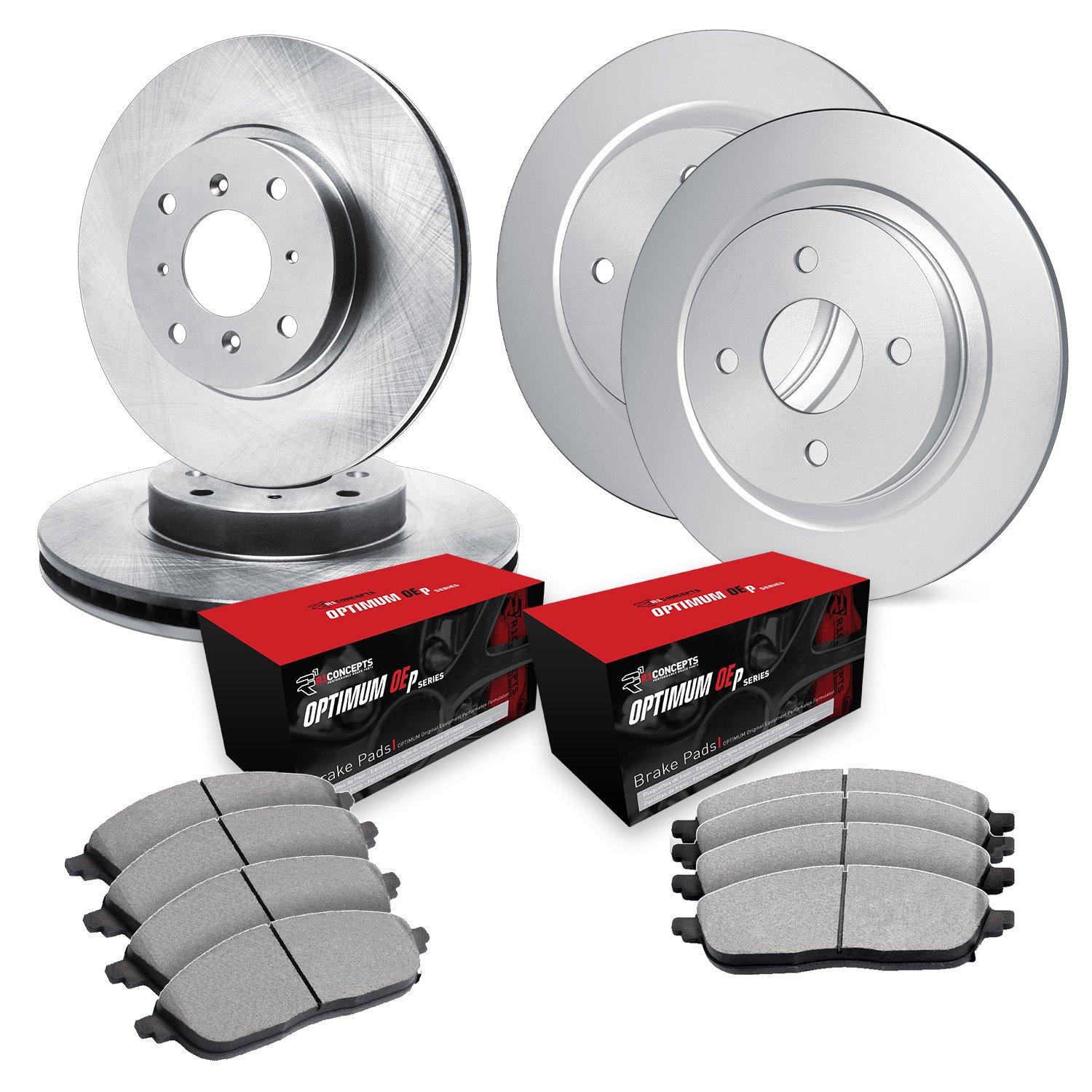 E-Line Blank Brake Rotor Set w/Optimum OE Pads, 1984-1985 Infiniti/Nissan, Position: Front & Rear