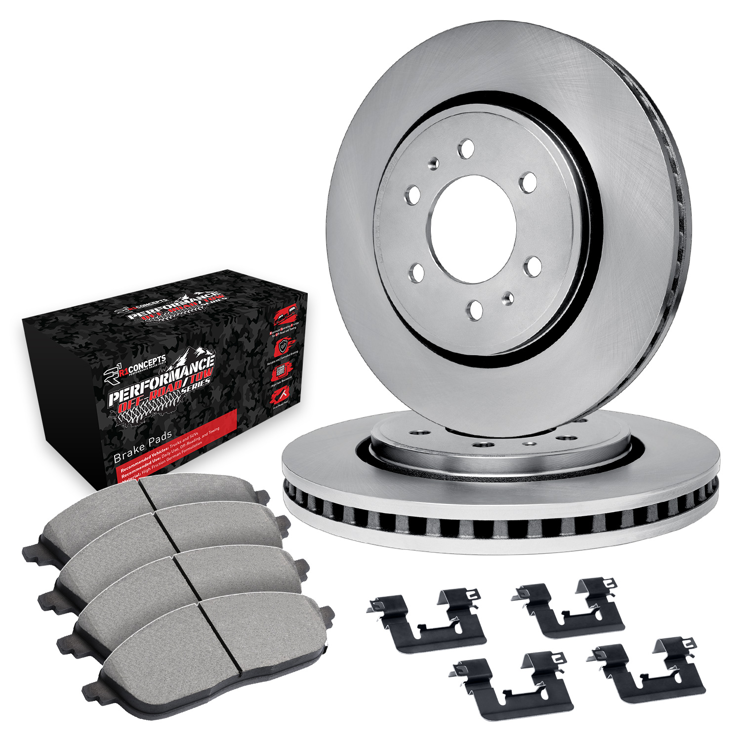 E-Line Blank Brake Rotor Set w/Performance Off-Road/Tow Pads & Hardware, Fits Select GM, Position: Rear