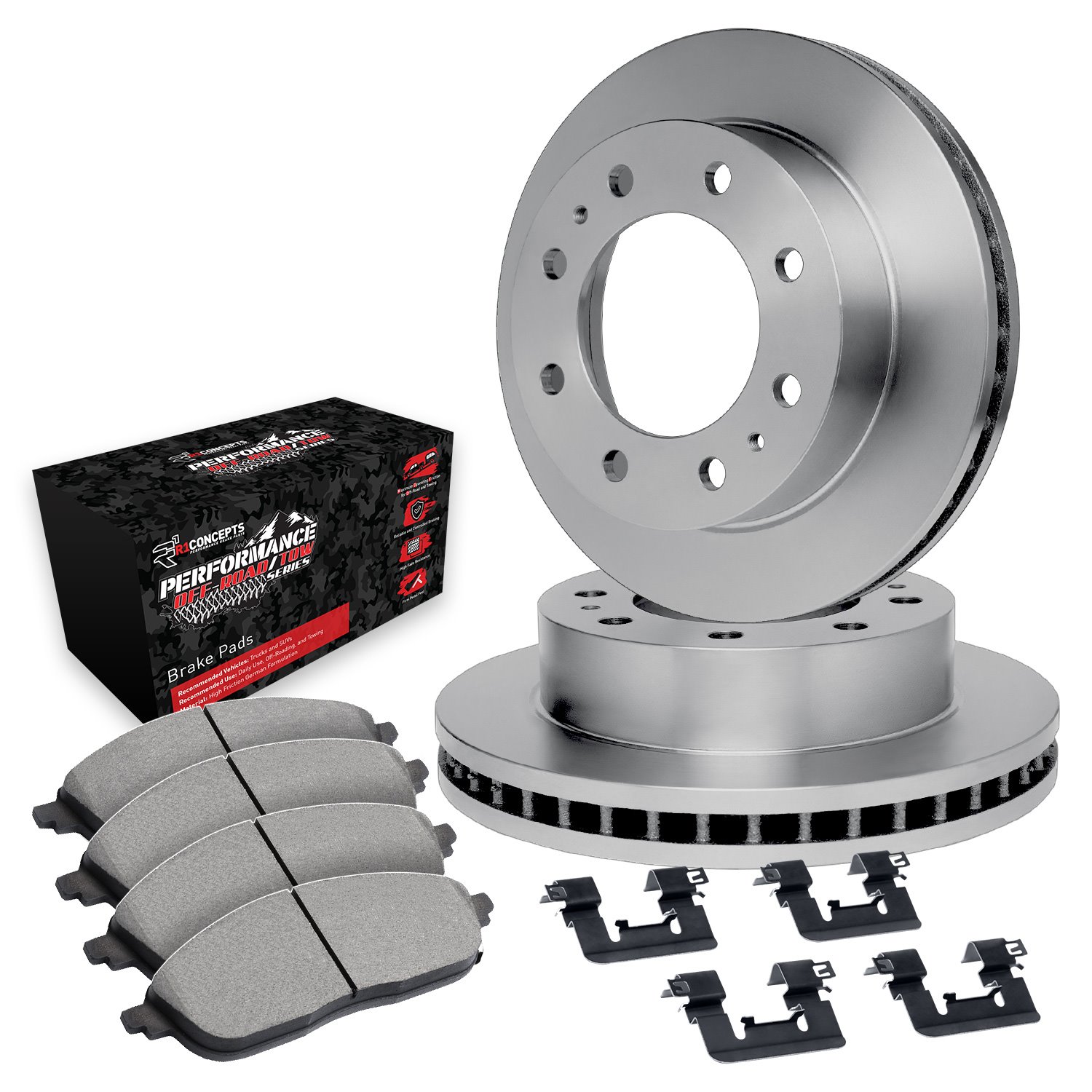 E-Line Blank Brake Rotor Set w/Performance Off-Road/Tow Pads & Hardware, 1999-1999 Ford/Lincoln/Mercury/Mazda, Position: Front