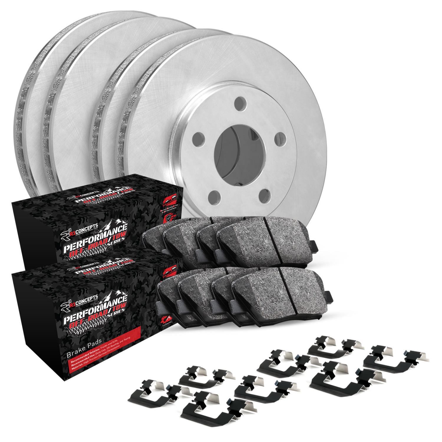 E-Line Blank Brake Rotor Set w/Performance Off-Road/Tow Pads & Hardware, Fits Select GM, Position: Front & Rear