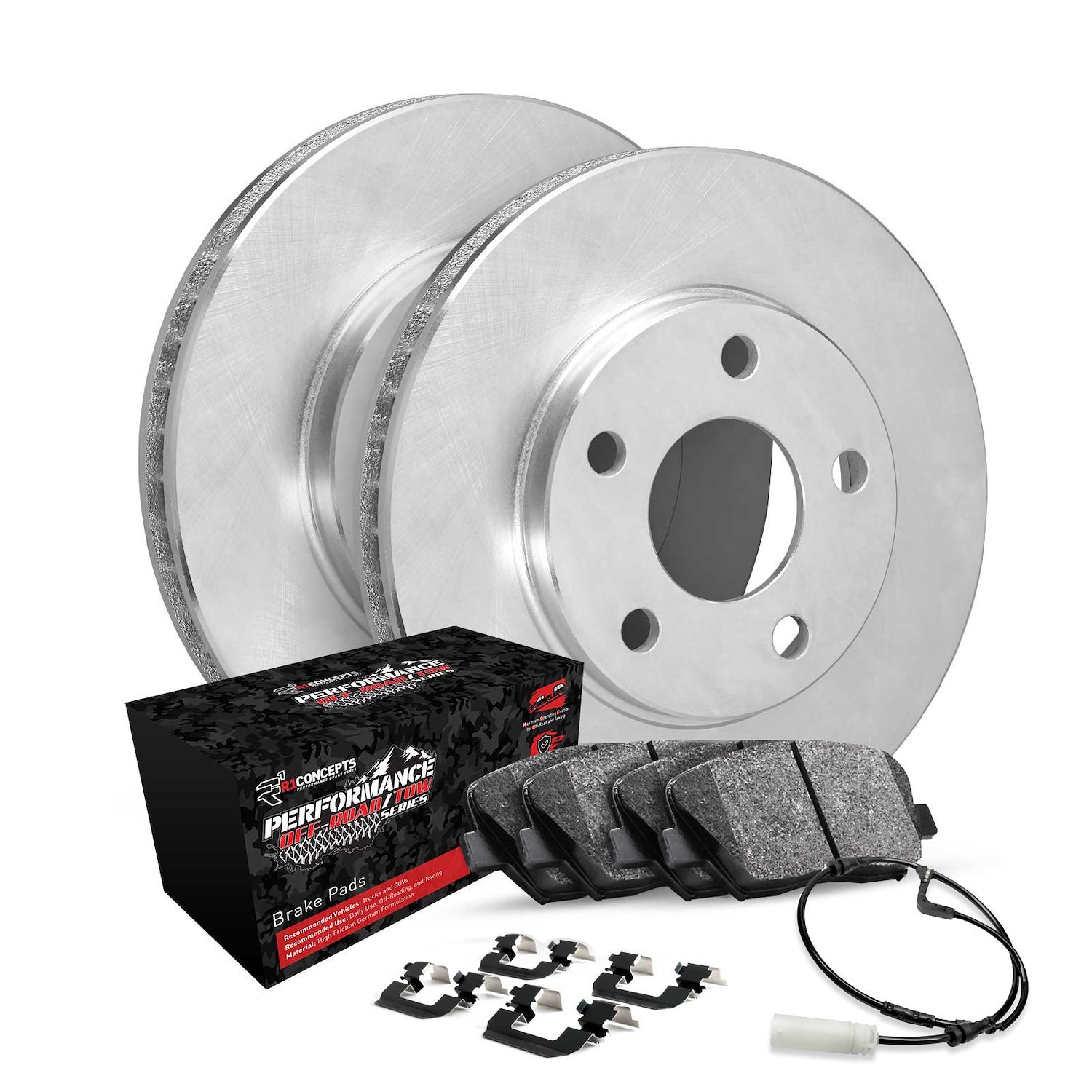 E-Line Blank Brake Rotor Set w/Performance Off-Road/Tow Pads, Sensor, & Hardware, Fits Select GM, Position: Front