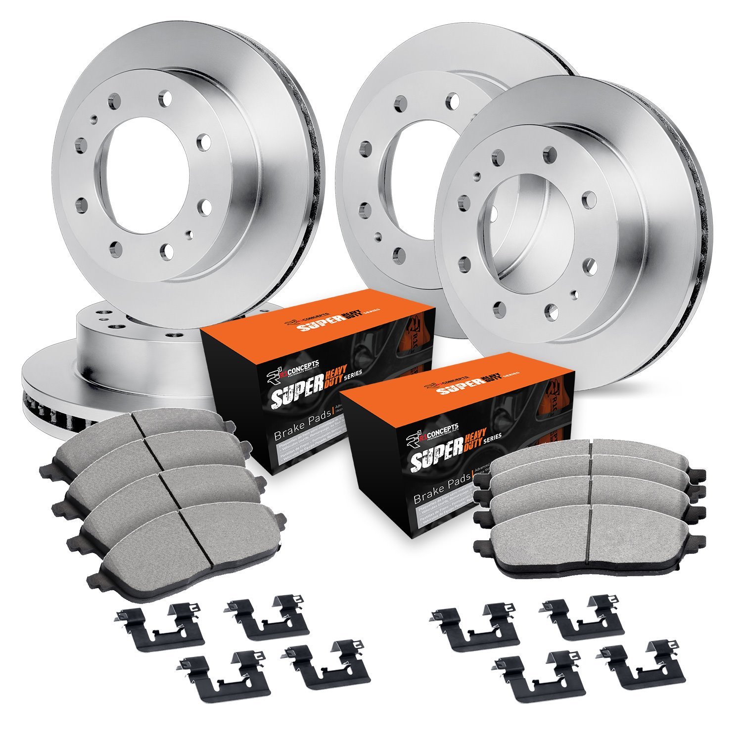 E-Line Blank Brake Rotor Set w/Super-Duty Pads & Hardware, 1999-2000 Ford/Lincoln/Mercury/Mazda, Position: Front & Rear