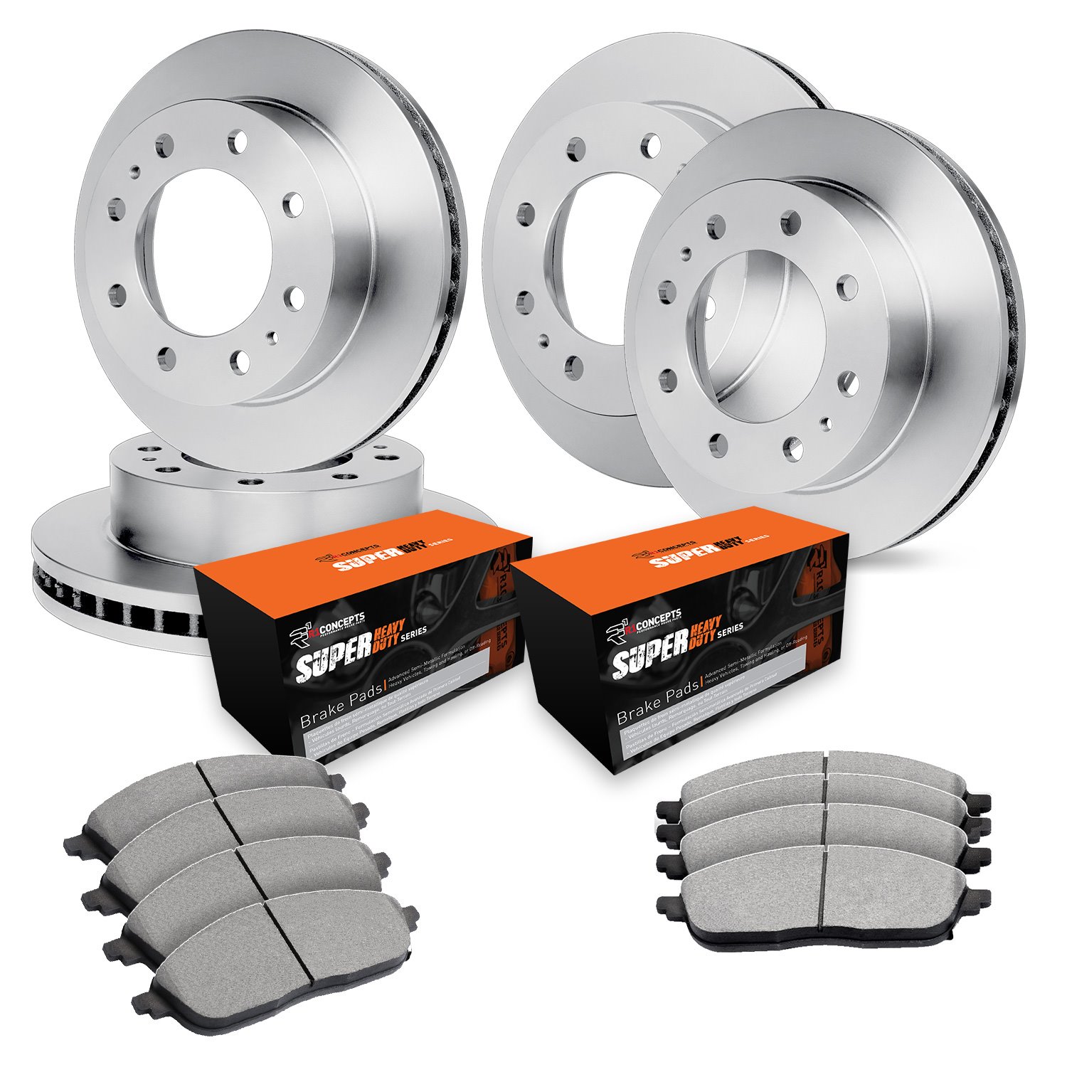 E-Line Blank Brake Rotor Set w/Super-Duty Pads, 1999-2000 Ford/Lincoln/Mercury/Mazda, Position: Front & Rear