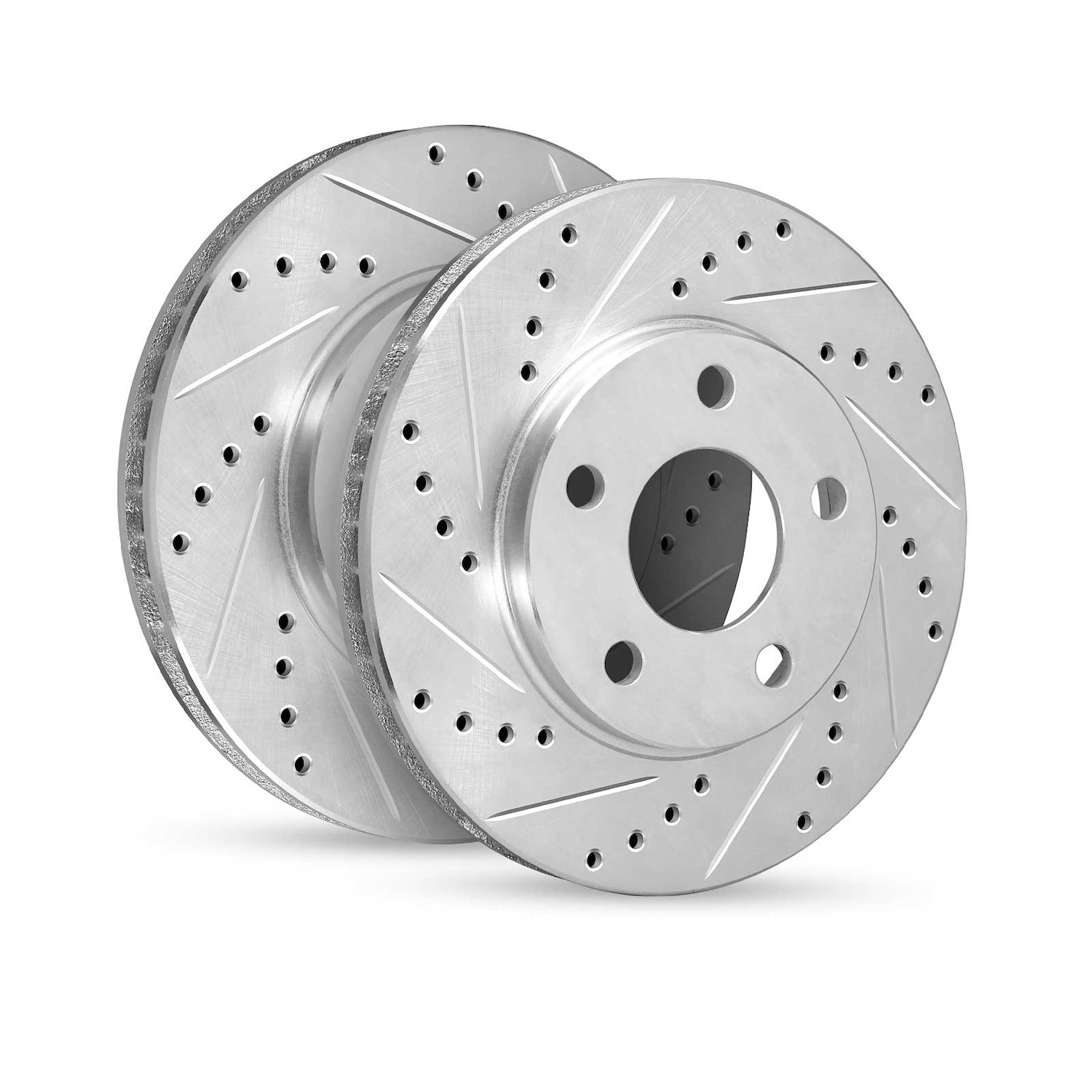 E-Line Drilled & Slotted Silver Brake Rotor Set, 1984-1989 Audi/Porsche/Volkswagen, Position: Front