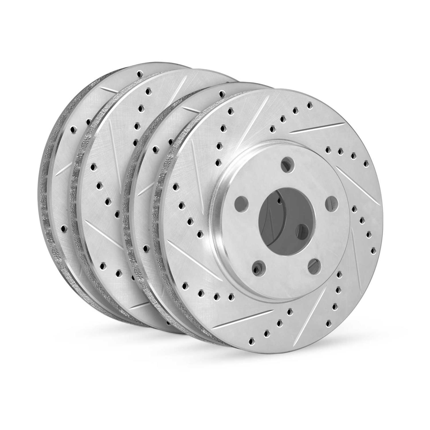 E-Line Drilled & Slotted Silver Brake Rotor & Drum Set, 1996-1998 Suzuki, Position: Front & Rear