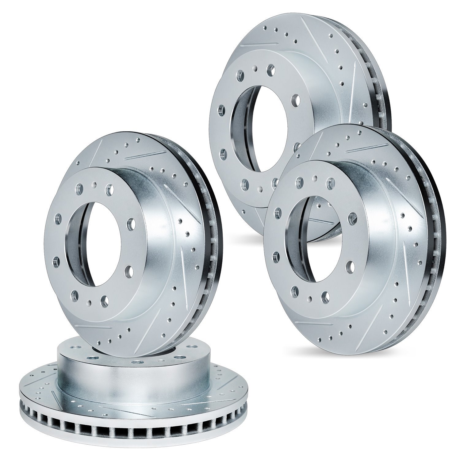 E-Line Drilled & Slotted Silver Brake Rotor Set, 1999-2000 Ford/Lincoln/Mercury/Mazda, Position: Front & Rear