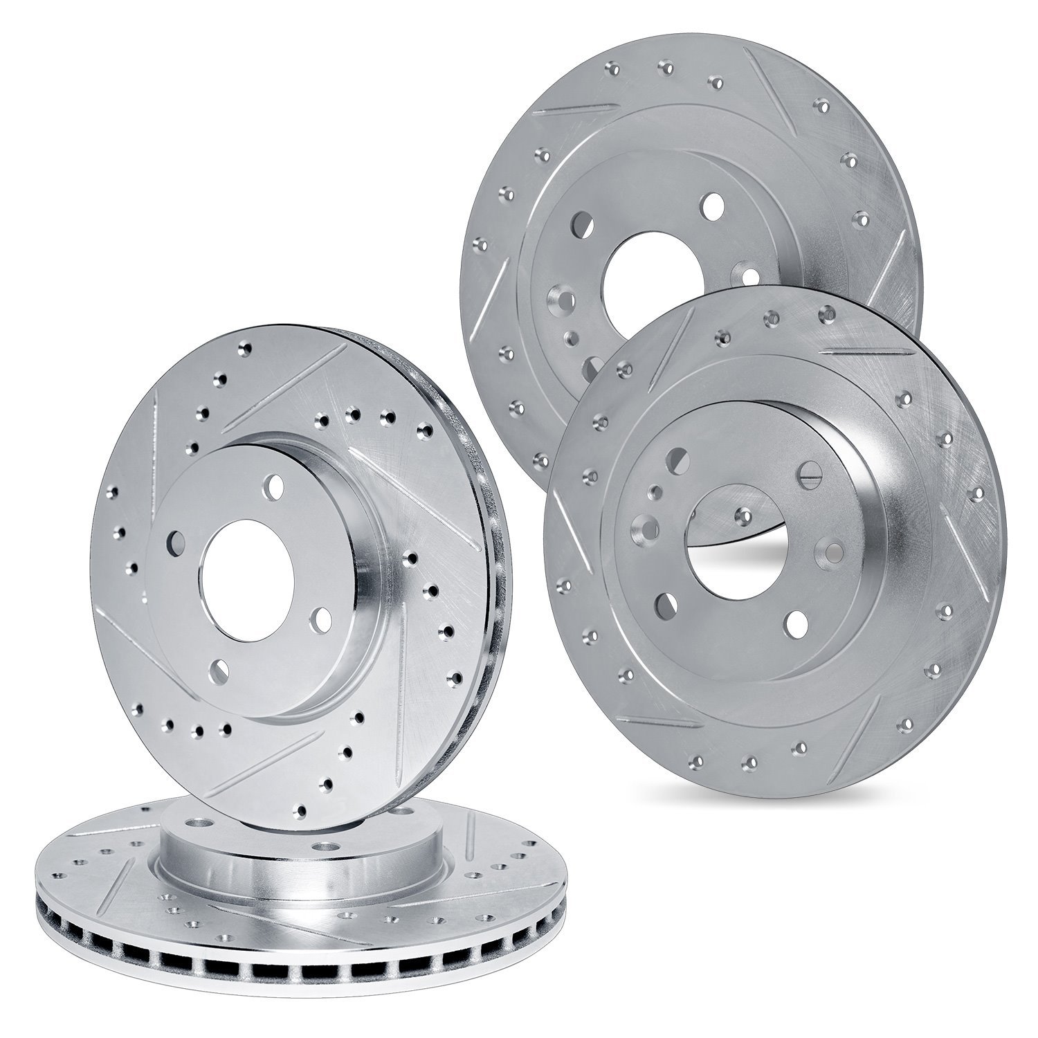 E-Line Drilled & Slotted Silver Brake Rotor Set, 1984-1985 Infiniti/Nissan, Position: Front & Rear