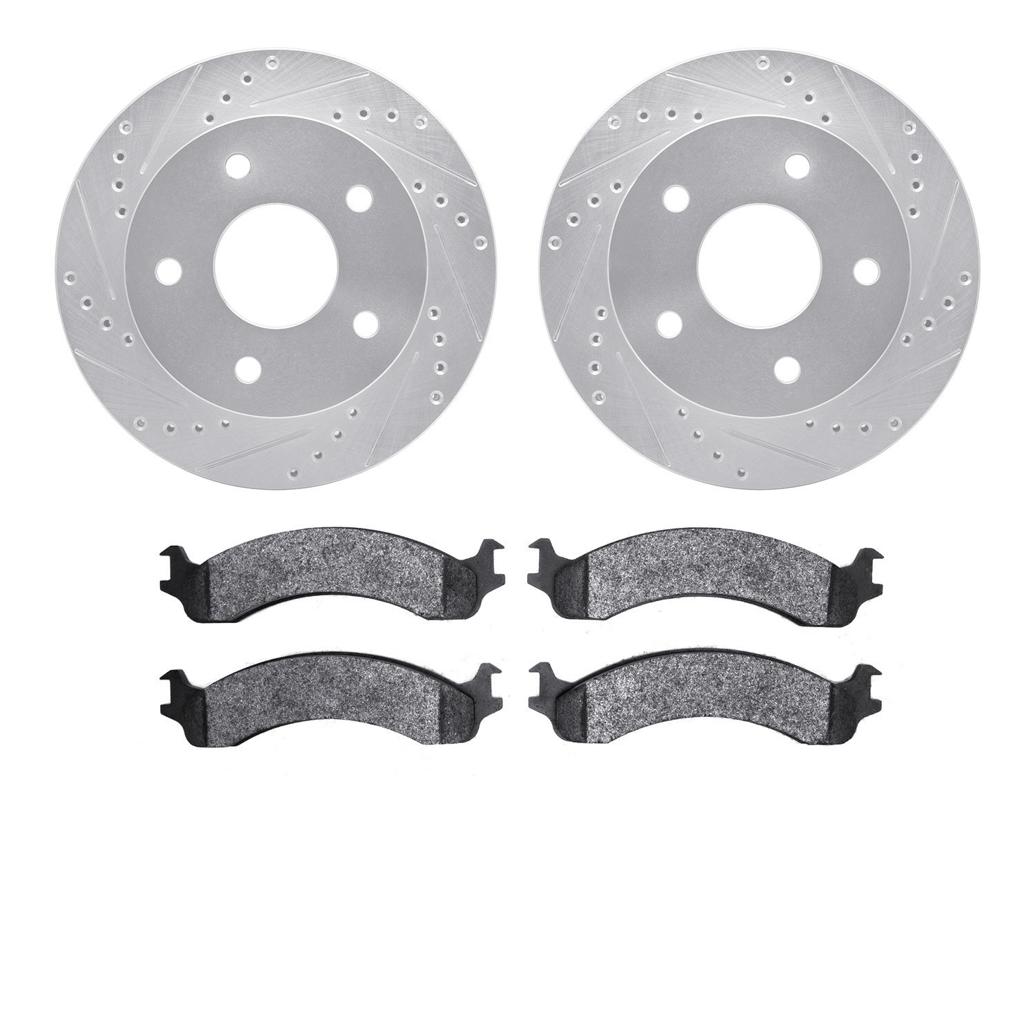 E-Line Drilled & Slotted Silver Brake Rotor Set w/Performance Off-Road/Tow Pads, 2000-2001 Mopar, Position: Front