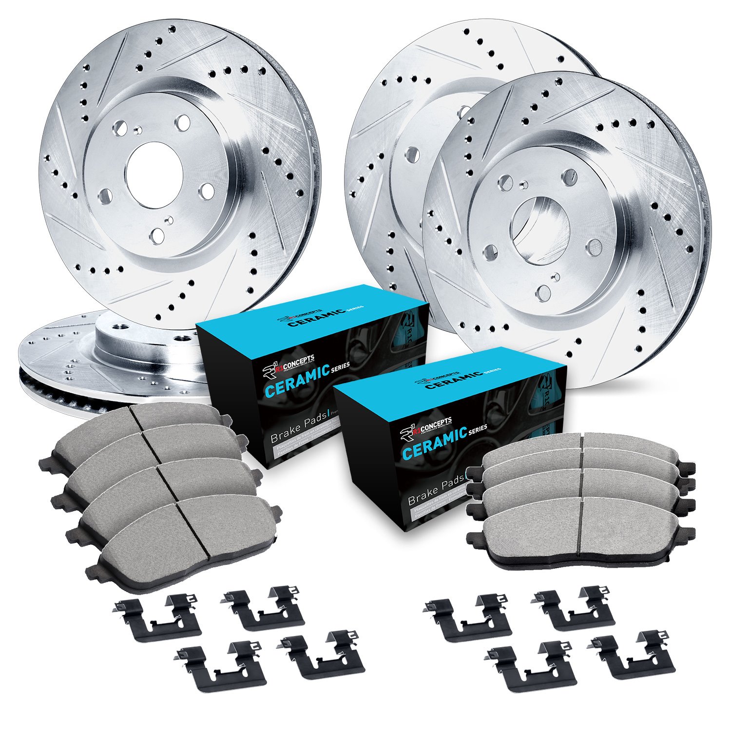 E-Line Drilled & Slotted Silver Brake Rotor w/Ceramic Pads & Hardware, 2004-2004 Audi/Porsche/Volkswagen, Position: Front & Rear