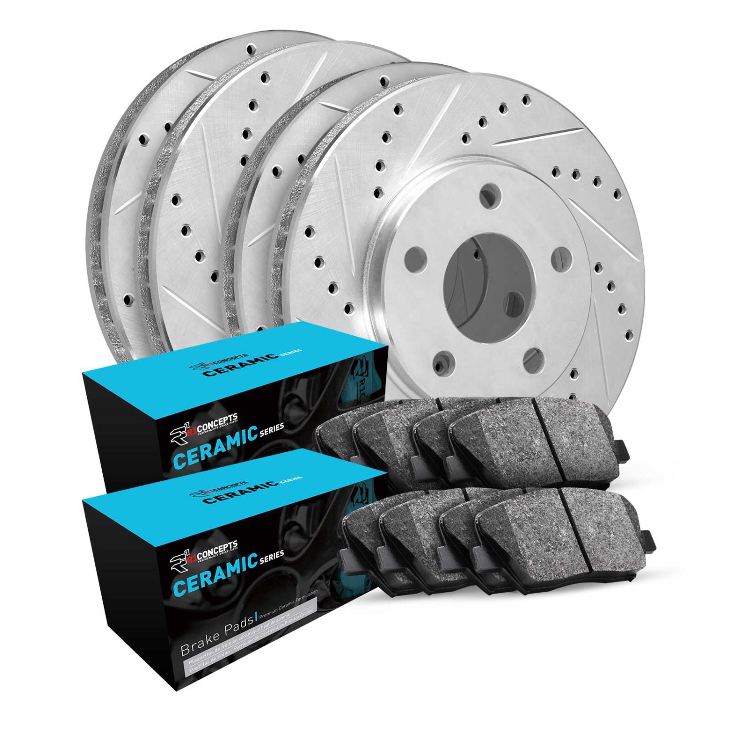 E-Line Drilled & Slotted Silver Brake Rotor w/Ceramic Pads, 2006-2008 Jaguar, Position: Front & Rear