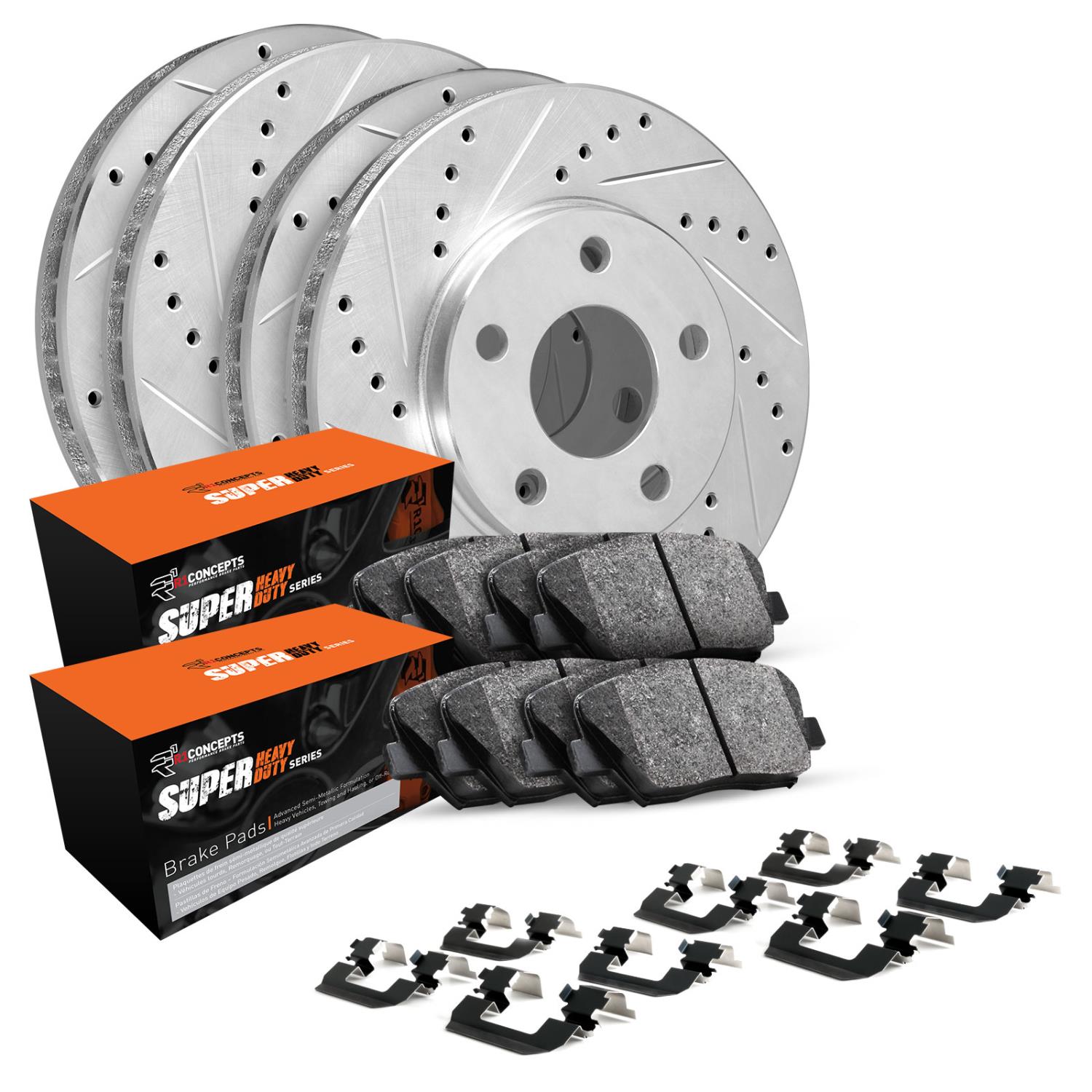 E-Line Drilled & Slotted Silver Brake Rotor & Drum Set w/Super-Duty Pads, Shoes, & Hardware, Fits Select Lexus/Toyota/Scion