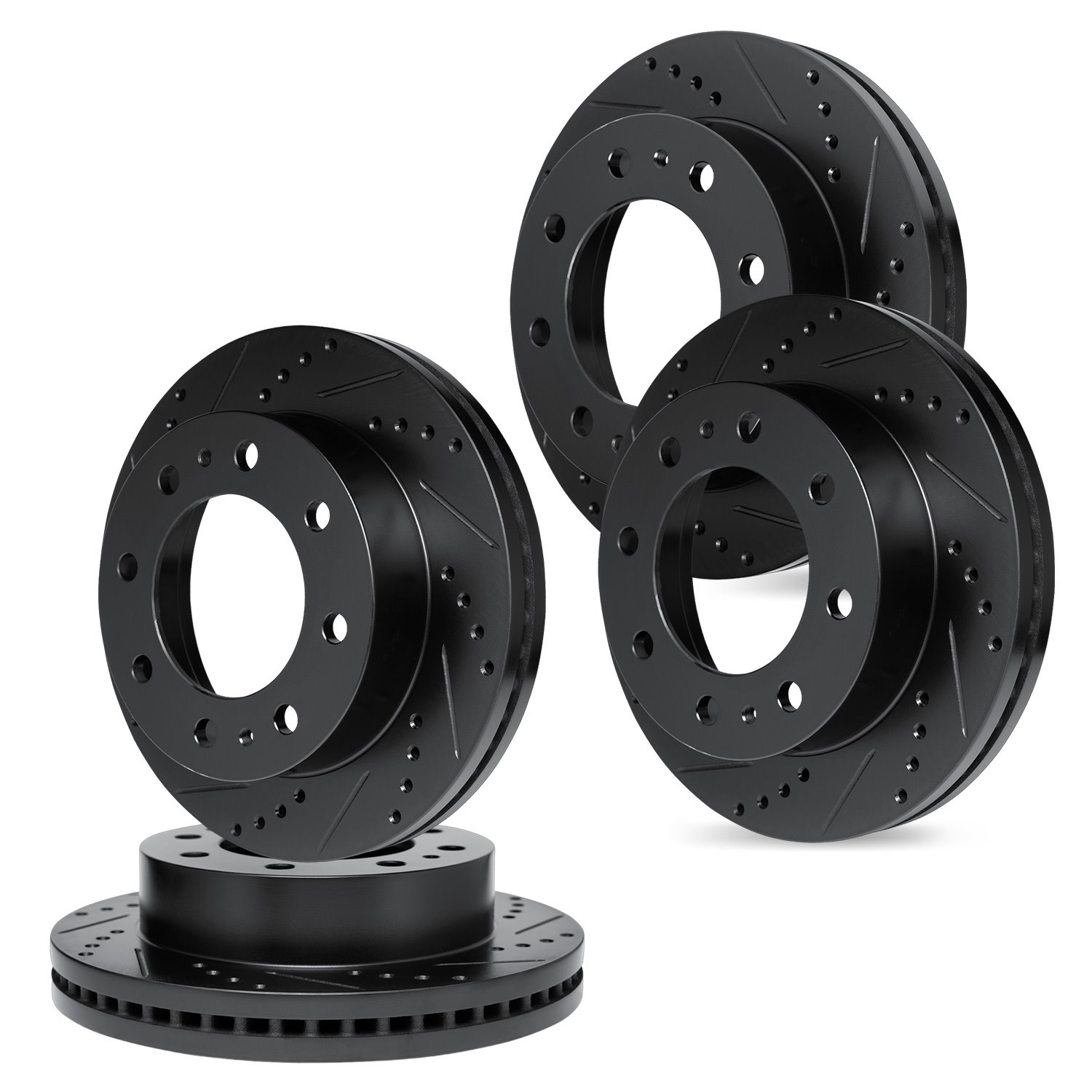 E-Line Drilled & Slotted Black Brake Rotor Set, 1999-2000 Ford/Lincoln/Mercury/Mazda, Position: Front & Rear