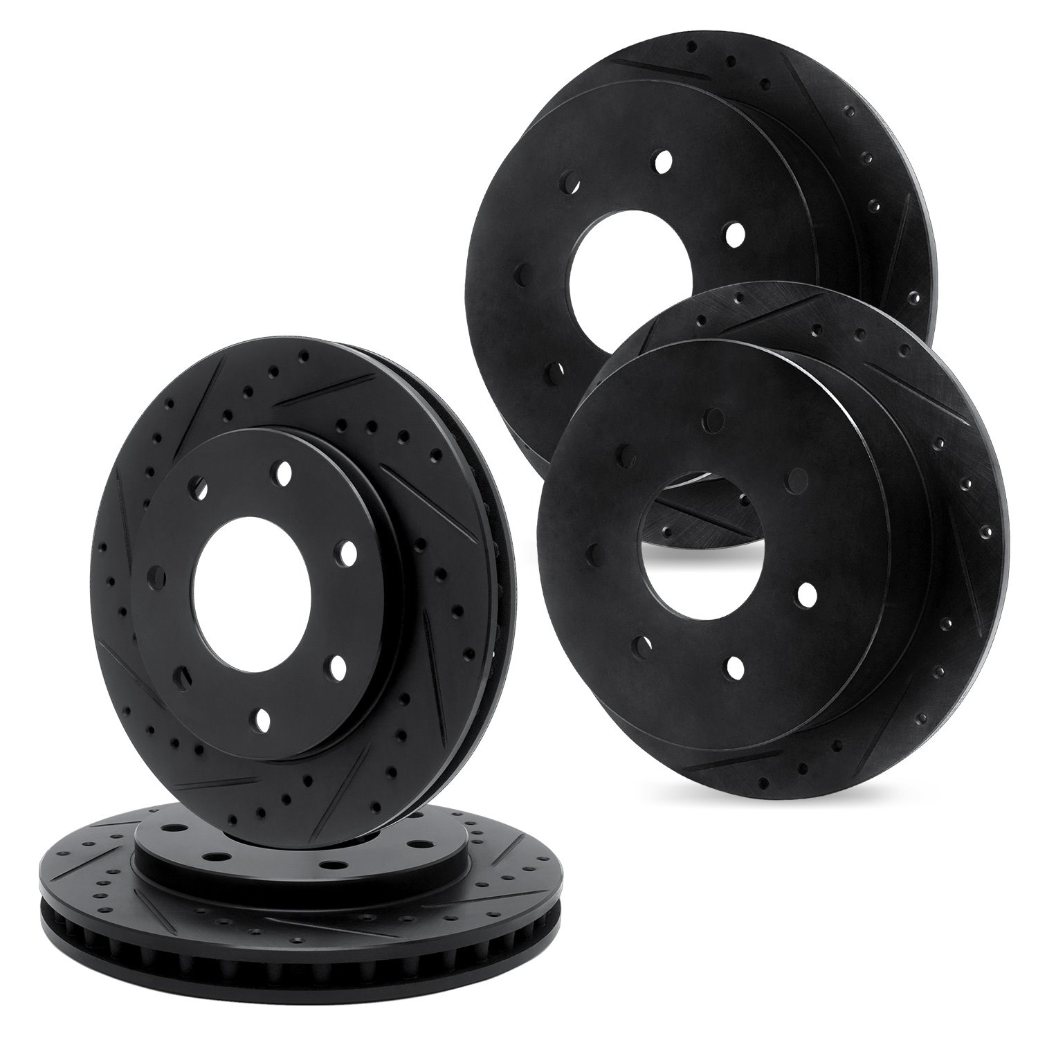 E-Line Drilled & Slotted Black Brake Rotor Set, 1997-2002 Ford/Lincoln/Mercury/Mazda, Position: Front & Rear