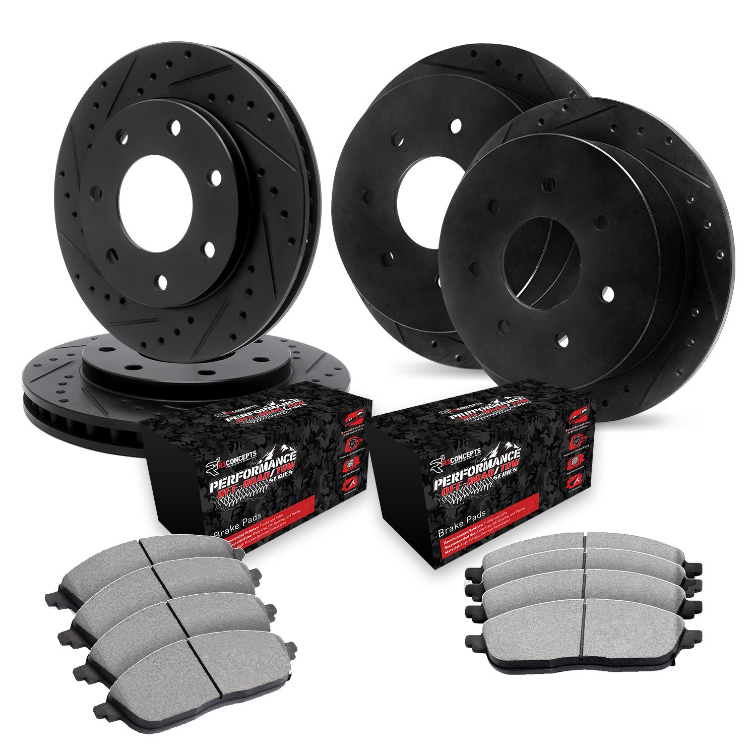 E-Line Drilled & Slotted Black Brake Rotor Set w/Performance Off-Road/Tow Pads, 1997-2002 Ford/Lincoln/Mercury/Mazda