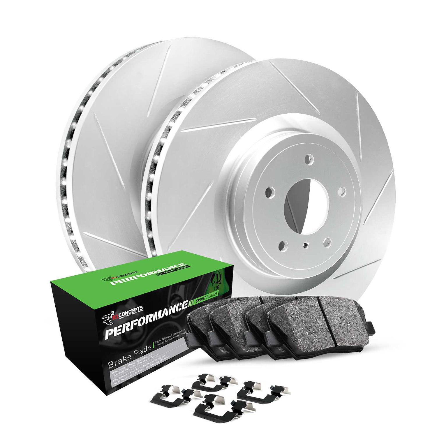 GEO-Carbon Slotted Brake Rotor Set w/Performance Sport Pads & Hardware, 2010-2015 GM, Position: Front