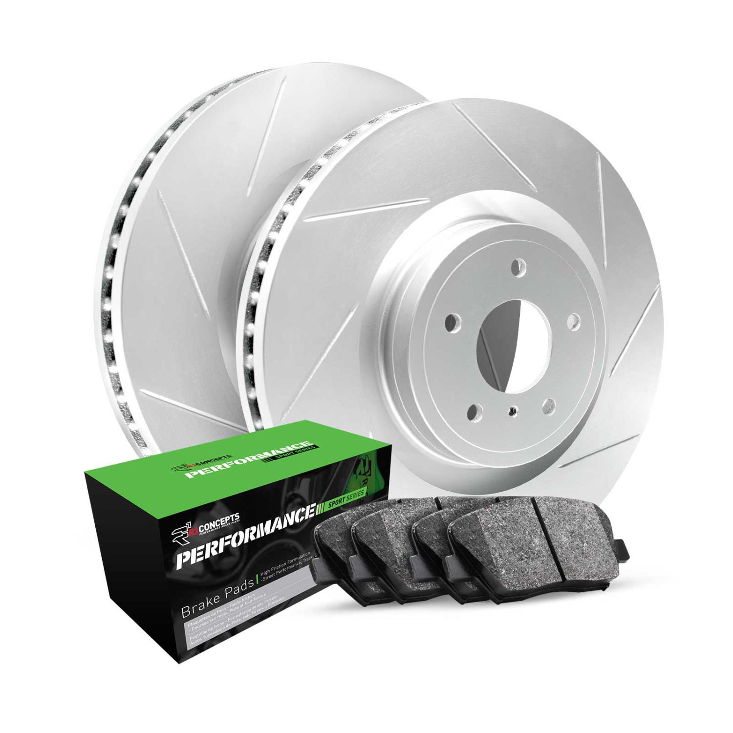 GEO-Carbon Slotted Brake Rotor Set w/Performance Sport Pads, Fits Select Mopar, Position: Rear