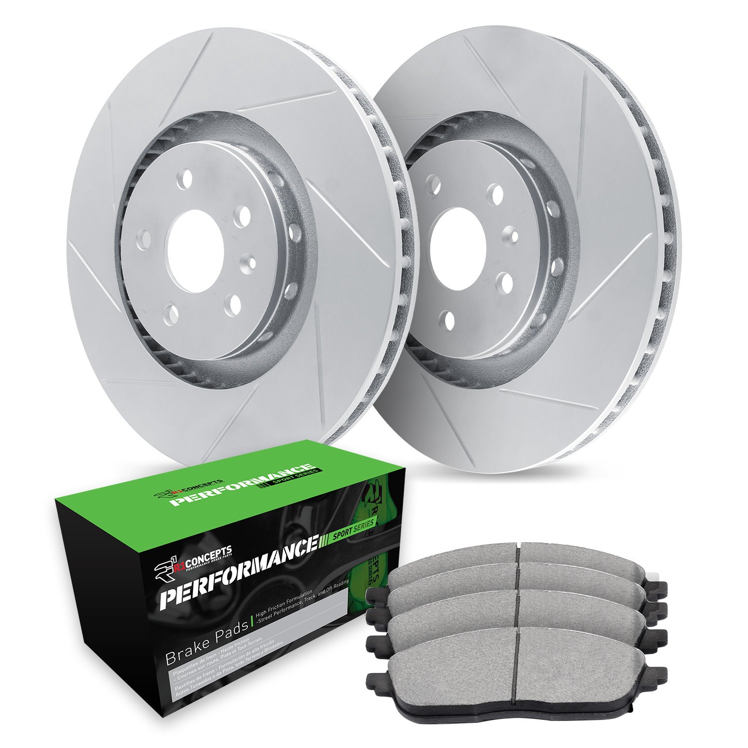 GEO-Carbon Slotted Brake Rotor Set w/Performance Sport Pads, 2006-2009 Mercedes-Benz, Position: Front
