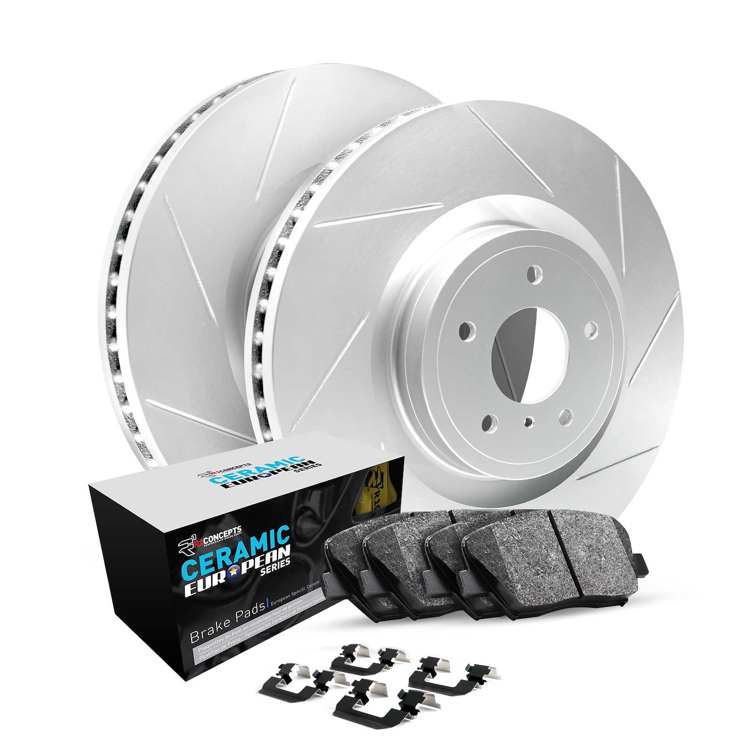 GEO-Carbon Slotted Brake Rotor Set w/Euro Ceramic Pads & Hardware, Fits Select Land Rover, Position: Rear