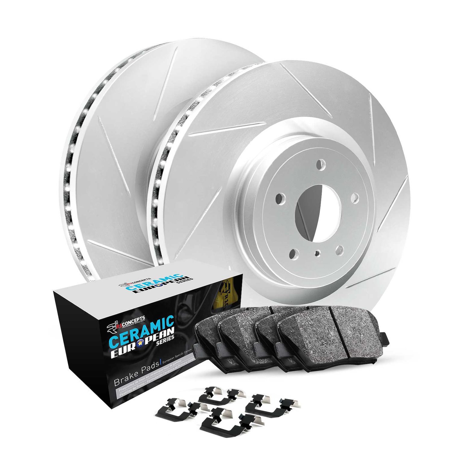 GEO-Carbon Slotted Brake Rotor Set w/Euro Ceramic Pads & Hardware, 2006-2016 GM, Position: Front