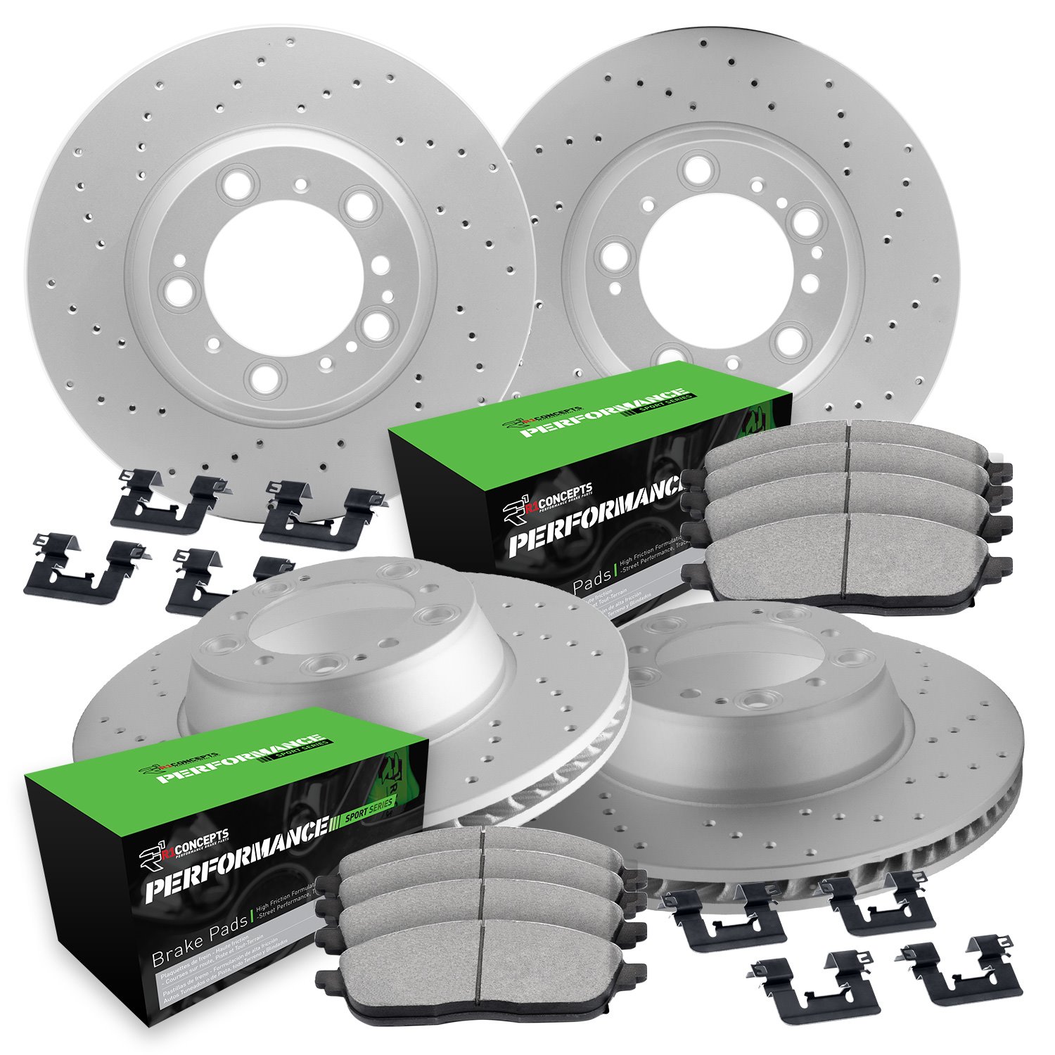 GEO-Carbon Drilled Brake Rotor Set w/Performance Sport Pads & Hardware, 2004-2004 Audi/Porsche/Volkswagen