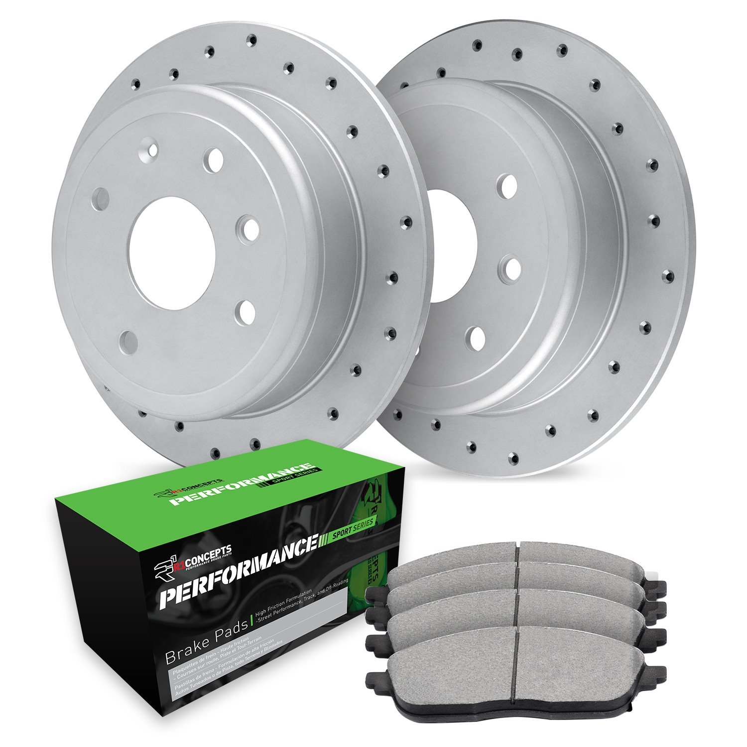 GEO-Carbon Drilled Brake Rotor Set w/Performance Sport Pads, 1998-1998 Mitsubishi, Position: Front