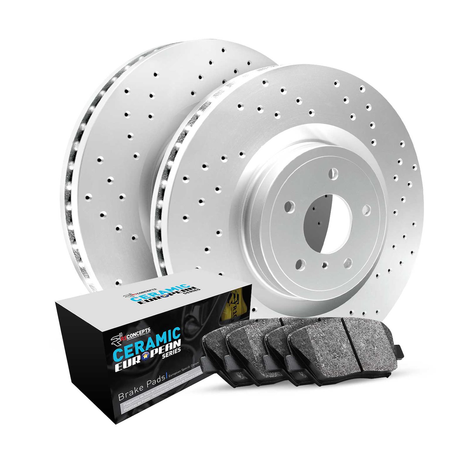 GEO-Carbon Drilled Brake Rotor Set w/Euro Ceramic Pads, 2001-2004 Fits Multiple Makes/Models, Position: Rear