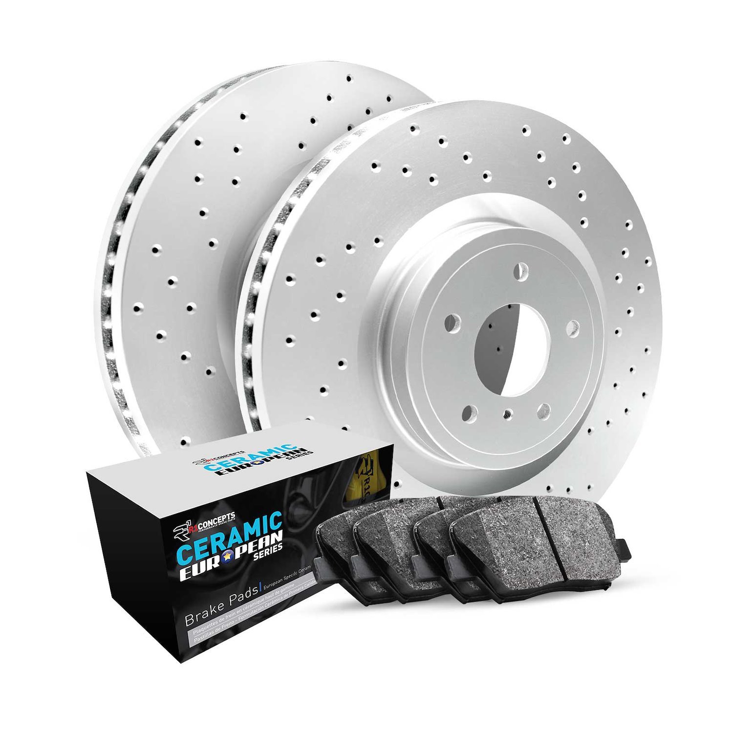 GEO-Carbon Drilled Brake Rotor Set w/Euro Ceramic Pads, 2000-2006 Fits Multiple Makes/Models, Position: Rear