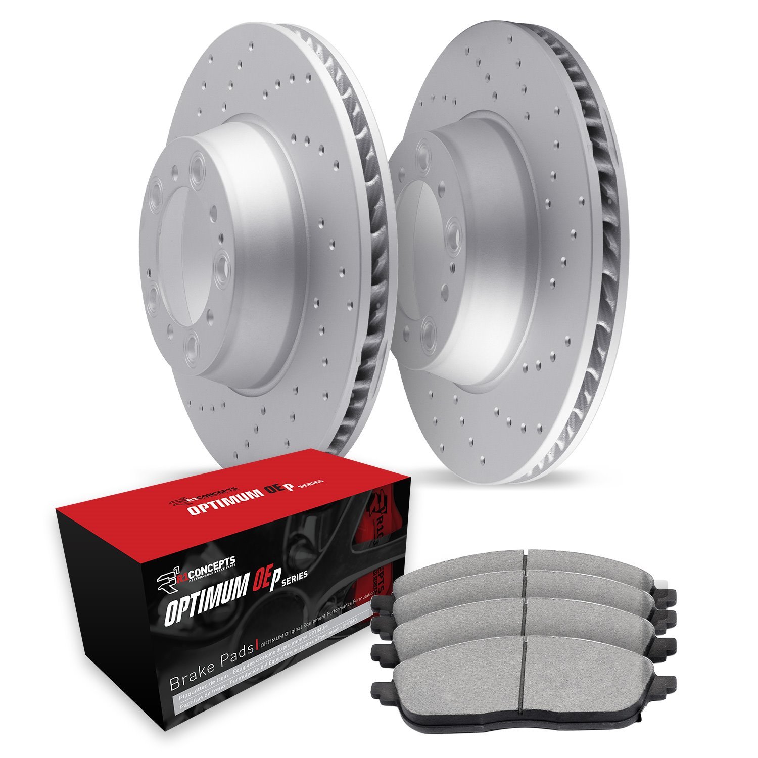 GEO-Carbon Drilled Brake Rotor Set w/Optimum OE Pads, Fits Select Audi/Porsche/Volkswagen, Position: Front