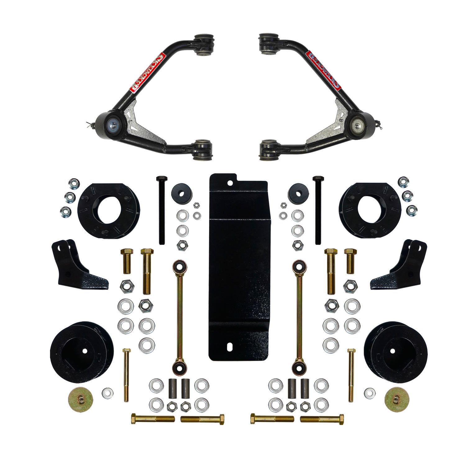 3.500-4.000 In. Upper Control Arm Lift Kit with Rear Shock Brackets for 2007-2014 GM