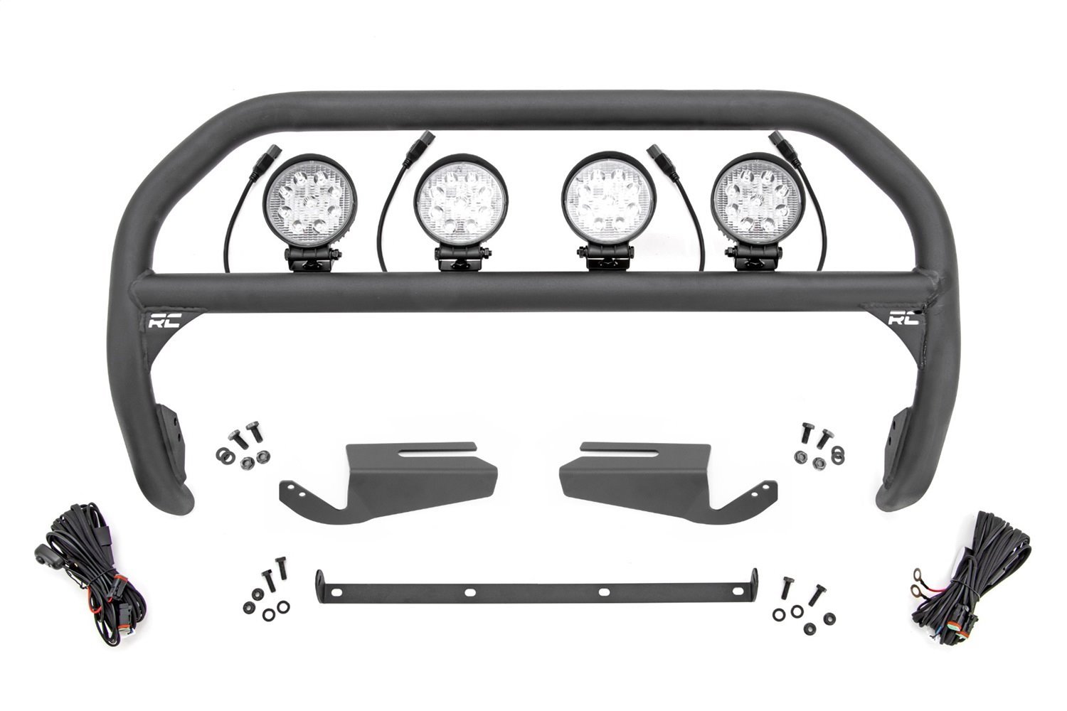 51104 Nudge Bar, 4 in. Round Led (x4), OE Modular Steel, Fits Select Ford Bronco
