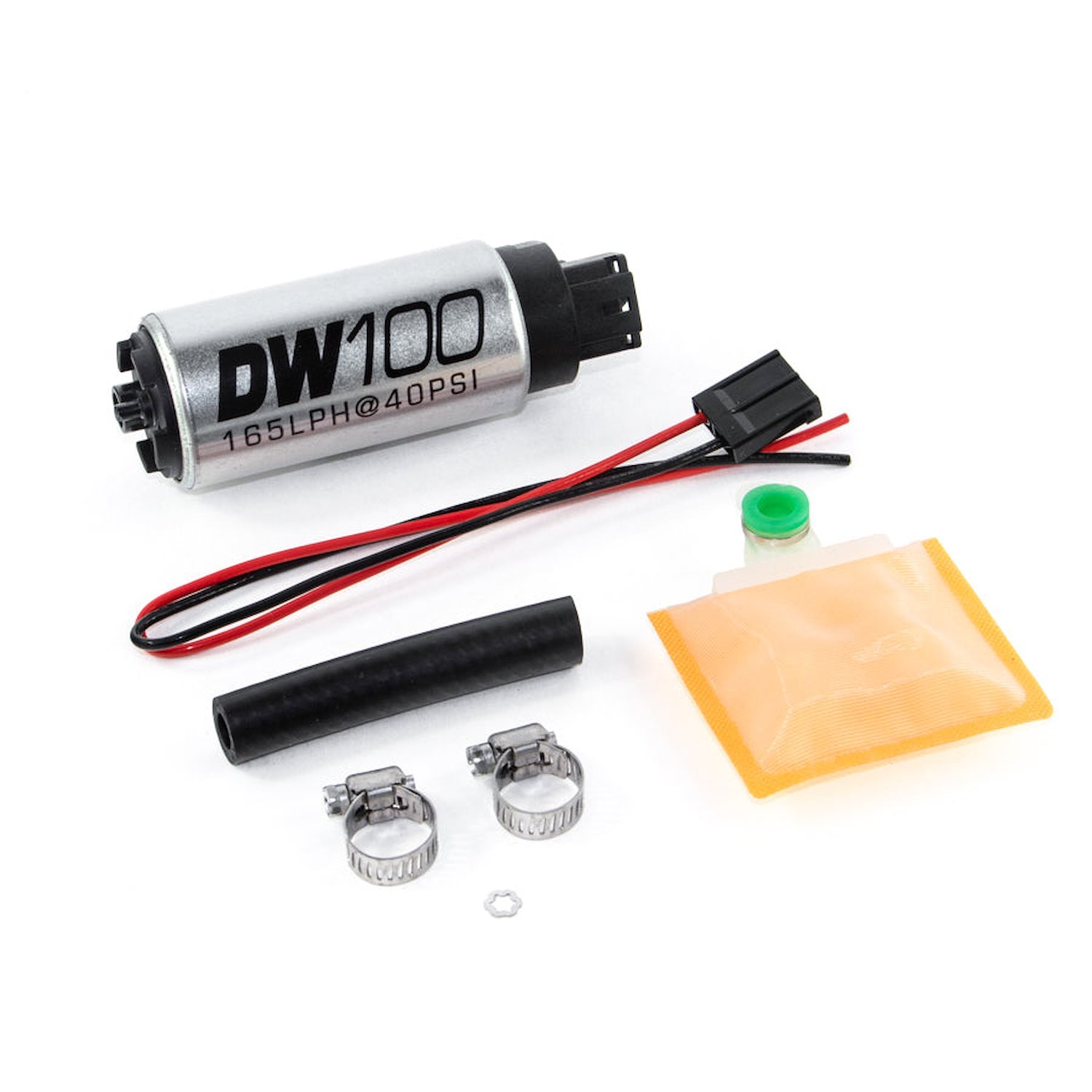 91011000 DW100 series 165lph in-tank fuel pump w/ Universal Install Kit. Fits Most.